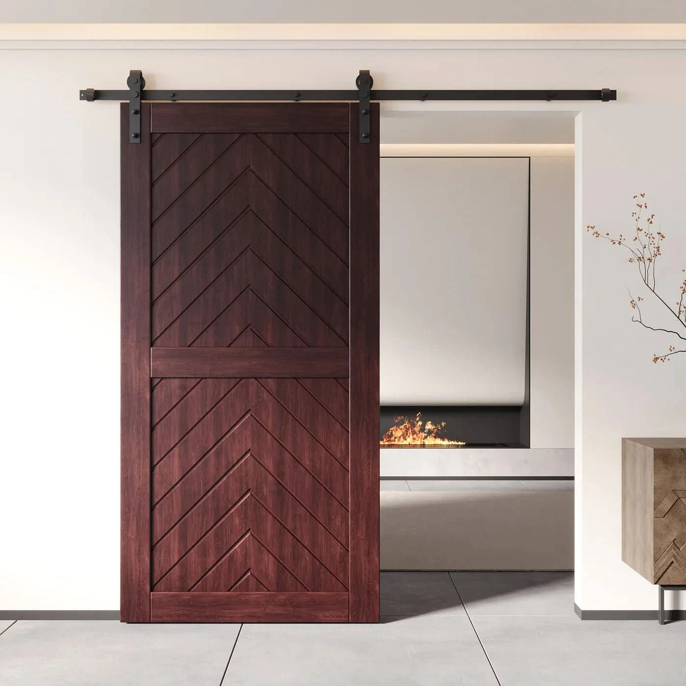 Red Mahogany Fishbone Barn Door