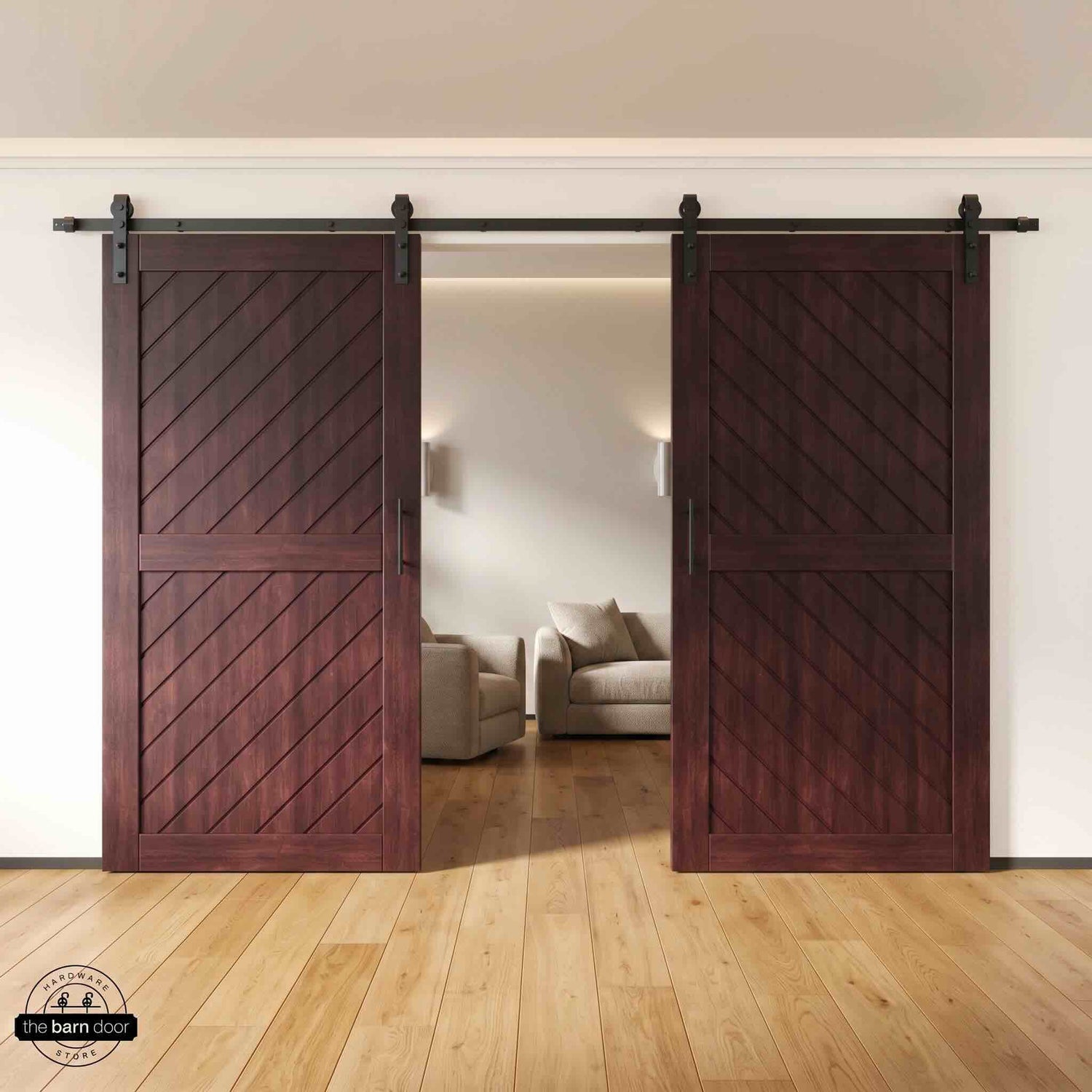 Red Mahogany Slanted Double Barn Door