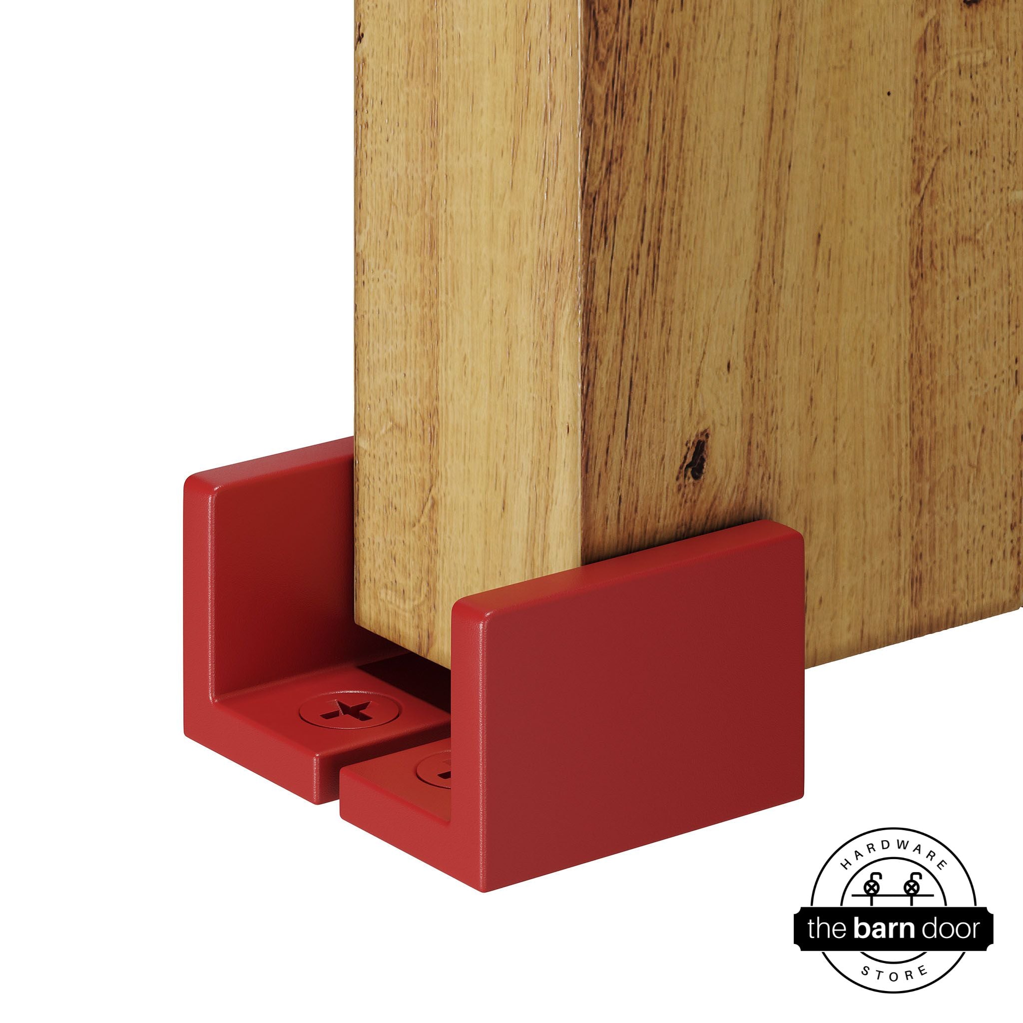 Regal red barn door hardware adjustable u floor guide on a wooden door