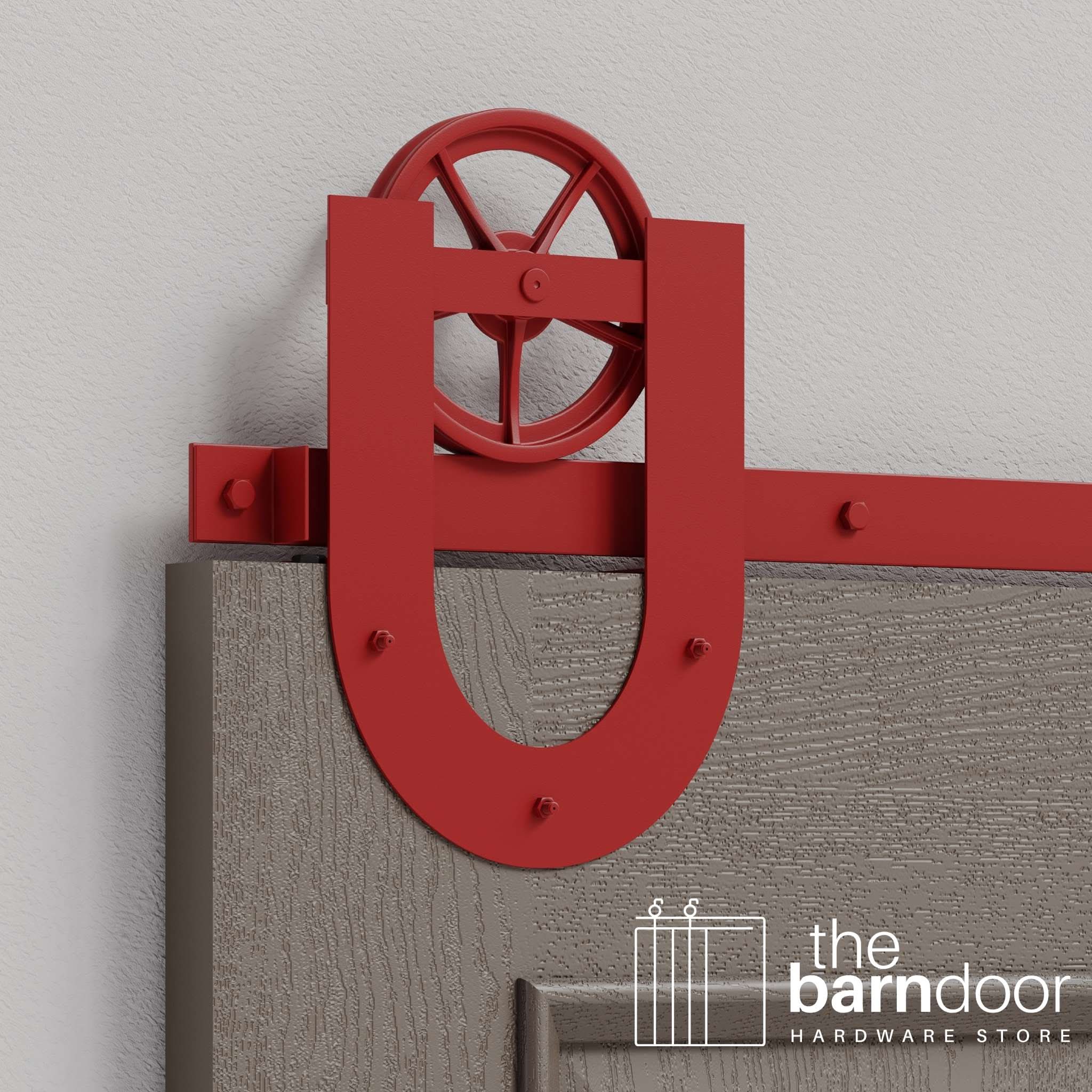 Regal Red Horseshoe Wagon Wheel Heavy Duty Single Track Barn Door Hardware