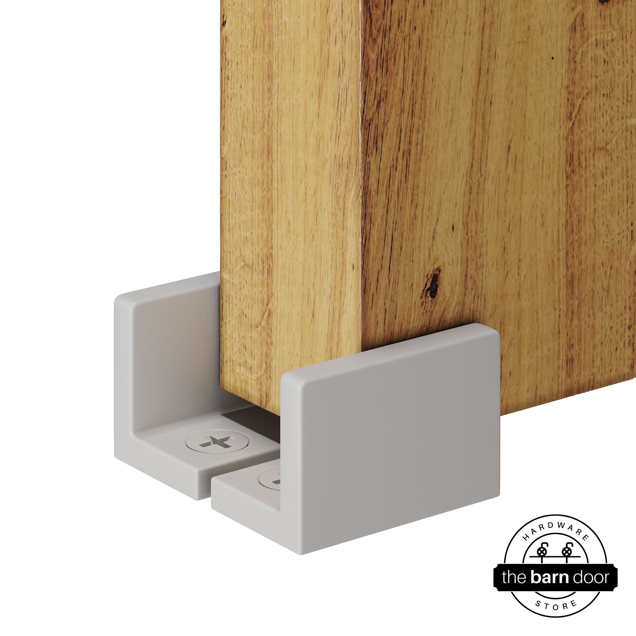 Rocket white barn door hardware adjustable u floor guide on a wooden door