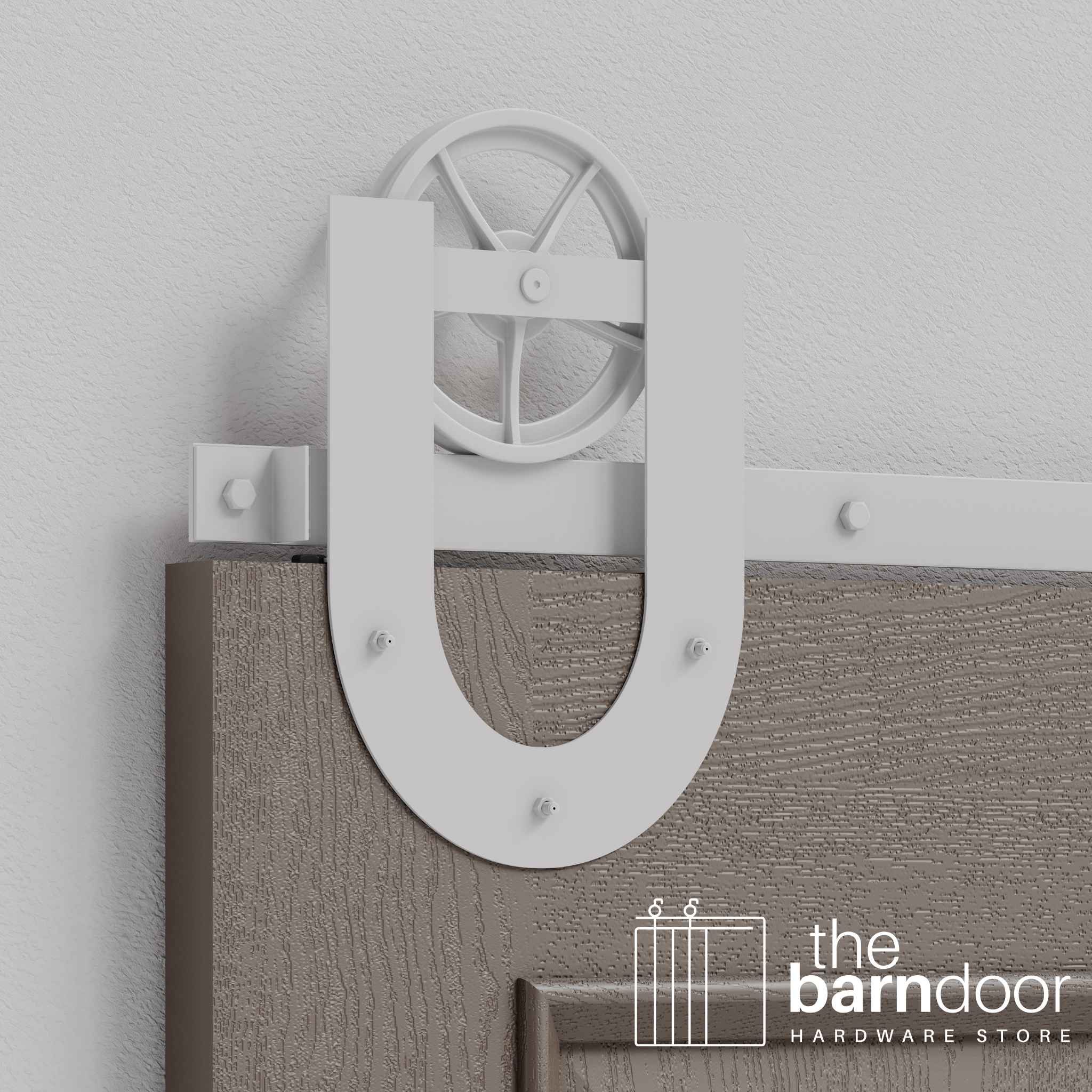 Rocket White Horseshoe Wagon Wheel Heavy Duty Single Track Barn Door Hardware