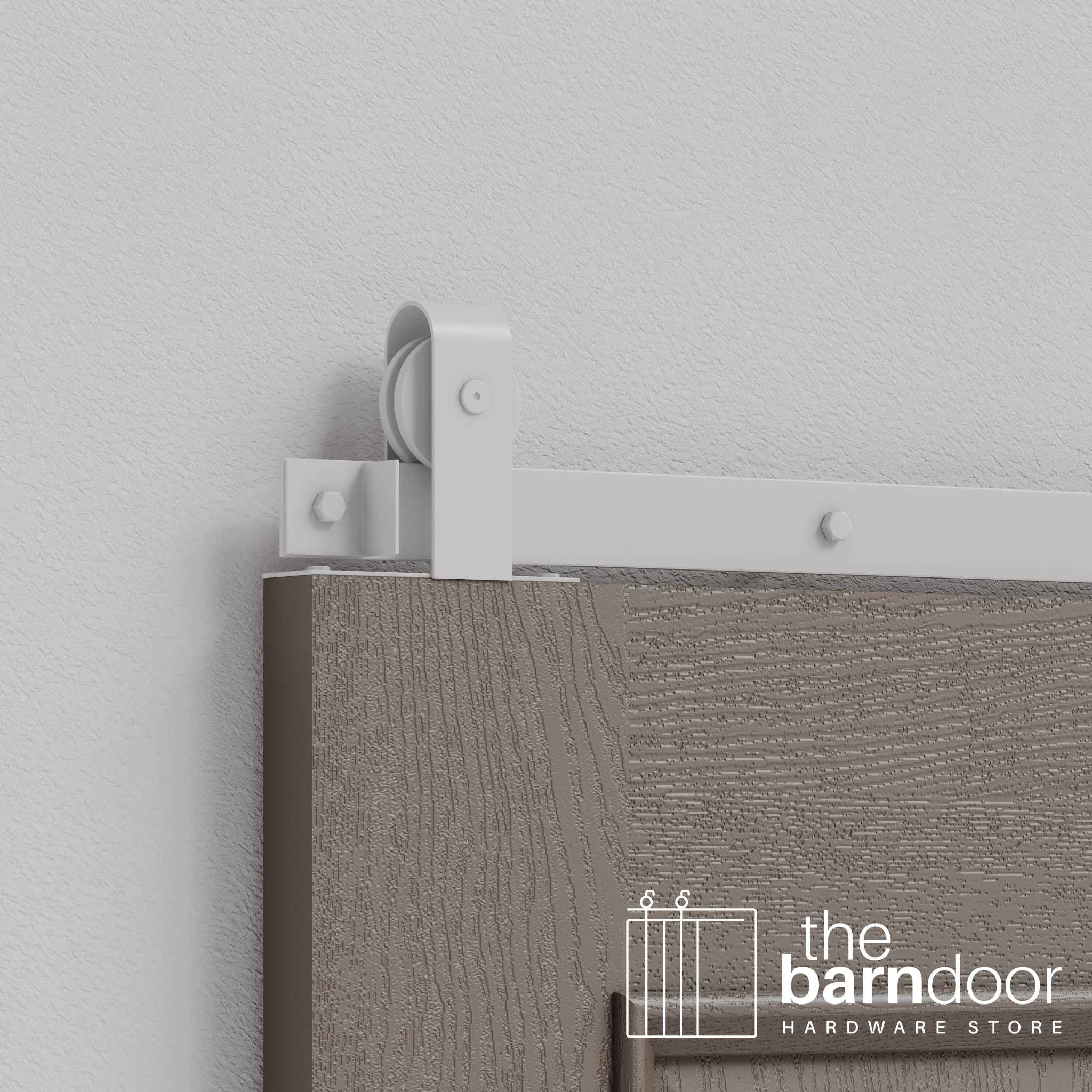 Rocket White J Strap Top Mount Heavy Duty Single Track Barn Door Hardware