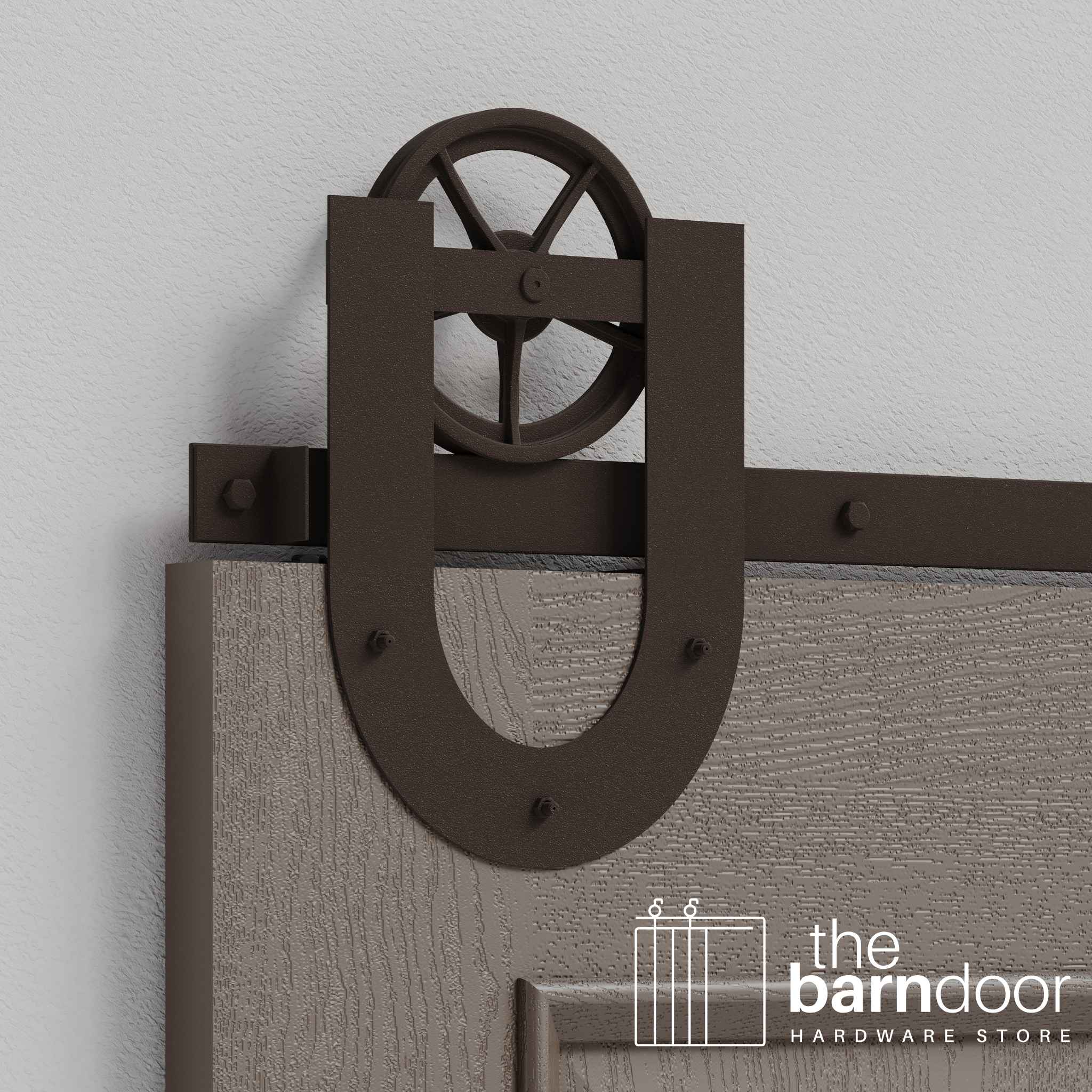 Rustic Brown Horseshoe Wagon Wheel Heavy Duty Single Track Barn Door Hardware