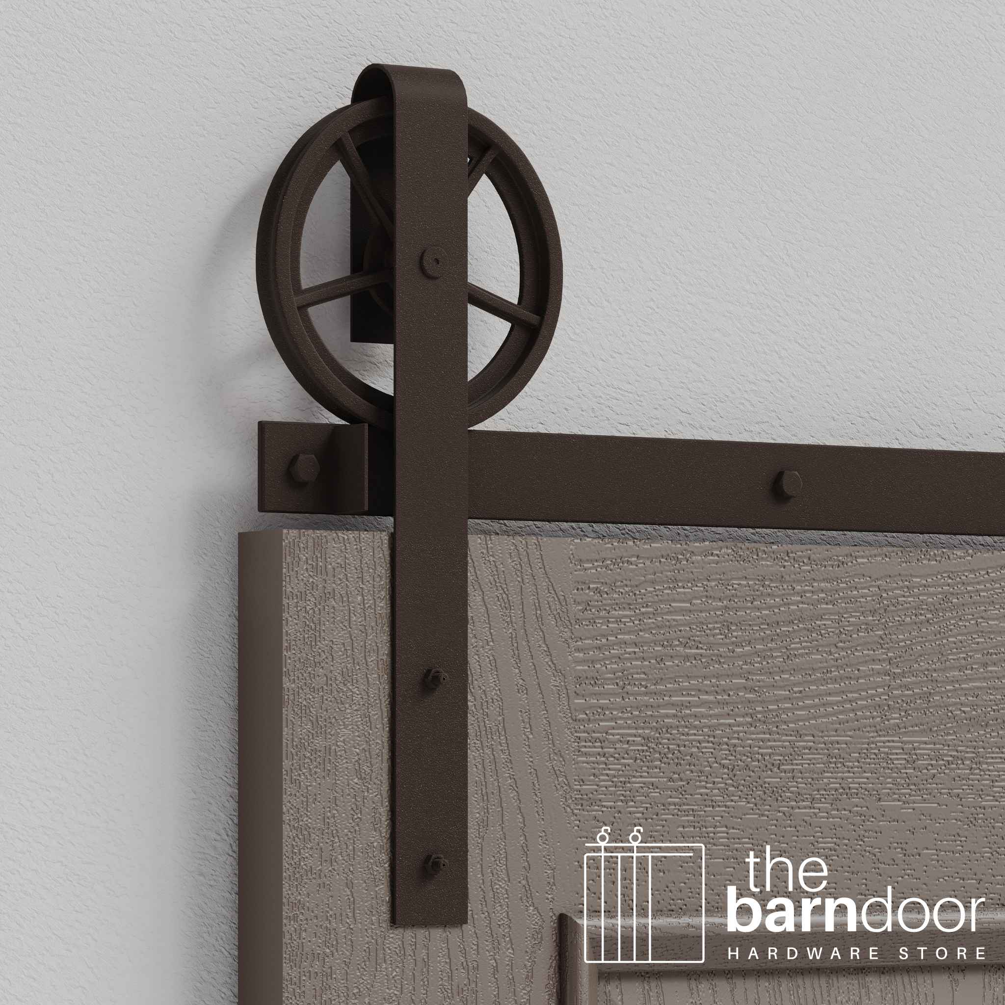 Rustic Brown Wagon Wheel Heavy Duty Single Track Barn Door Hardware