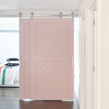 Stainless Steel Single Track Bypass Barn Door Hardware Kit with Pink Chevron Barn Doors