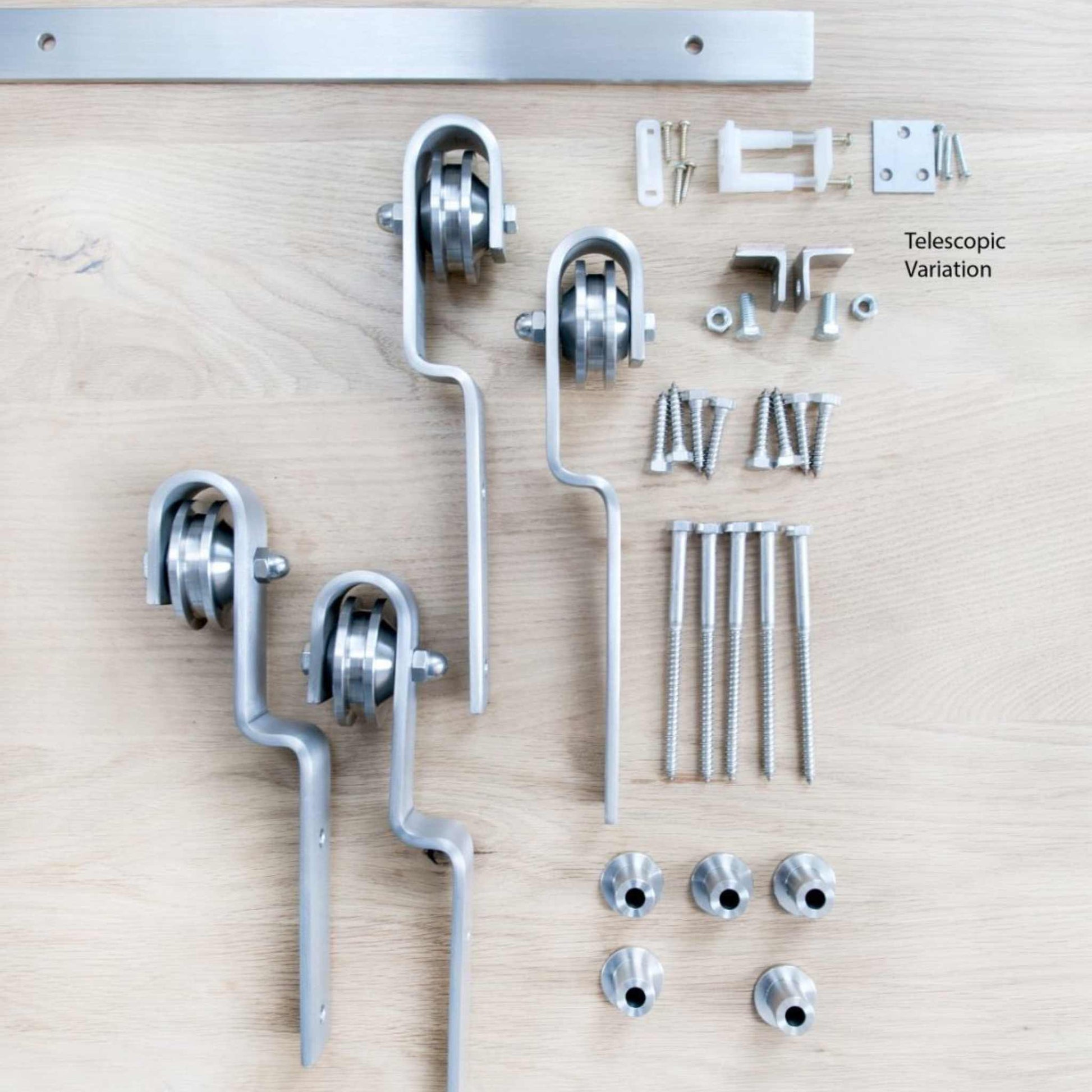 Stainless Steel Single Track Bypass Barn Door Telescopic Variation Hardware 