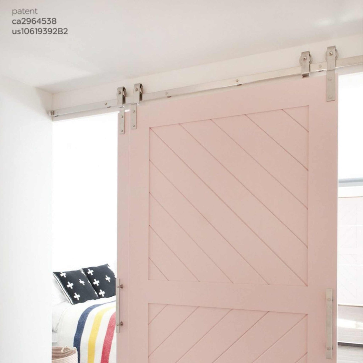 Stainless Steel Single Track Bypass Barn Door Hardware Kit with Pink Barn Doors