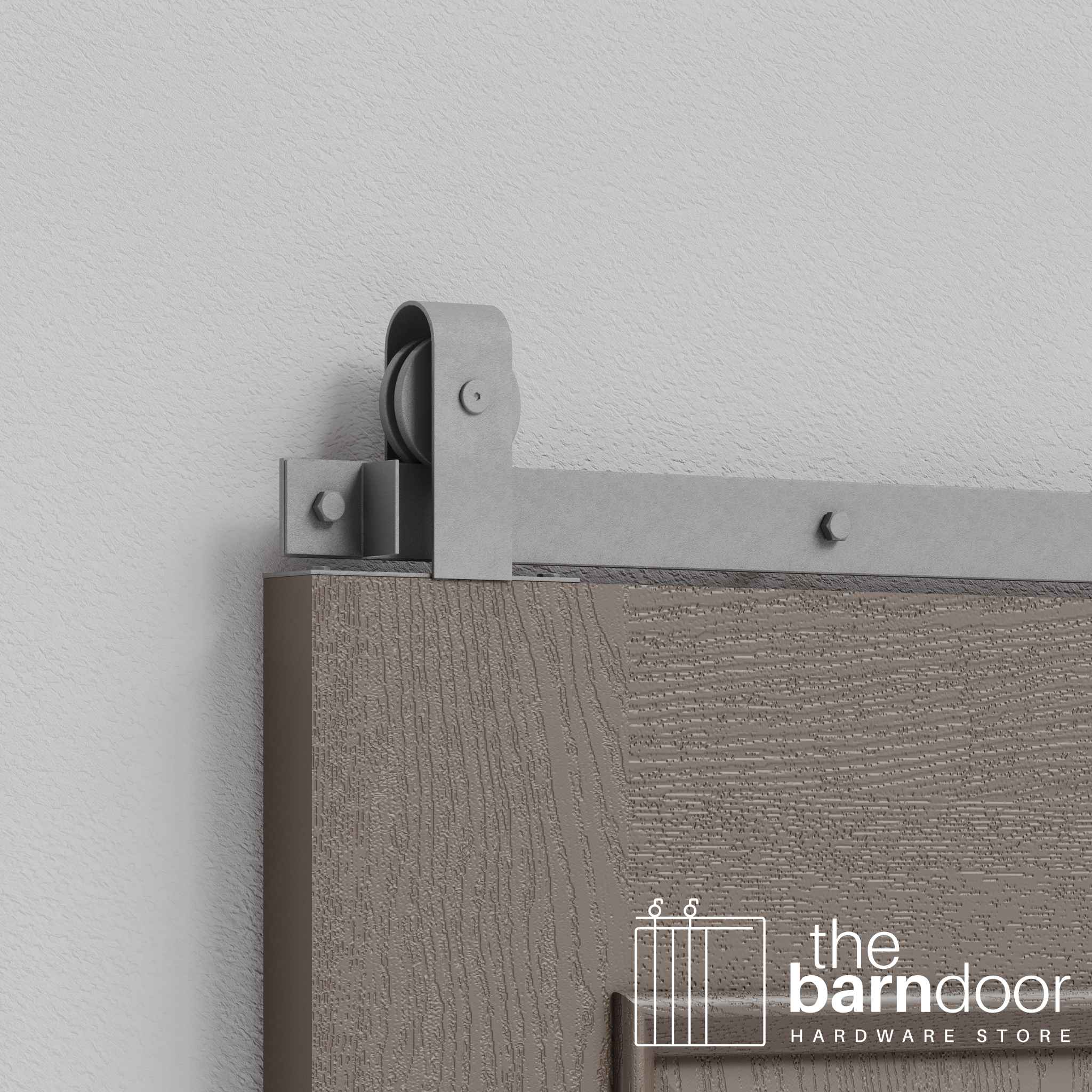 Silver Metallic J Strap Top Mount Heavy Duty Single Track Barn Door Hardware