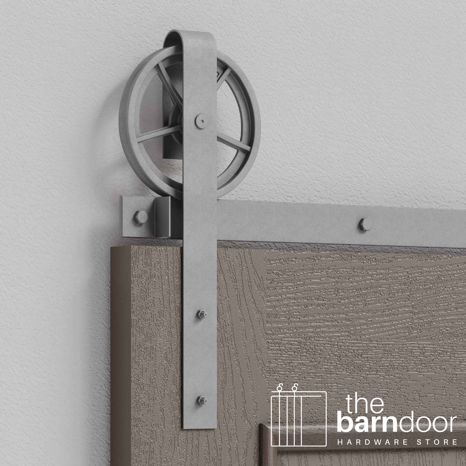 Silver Metallic Wagon Wheel Heavy Duty Single Track Barn Door Hardware