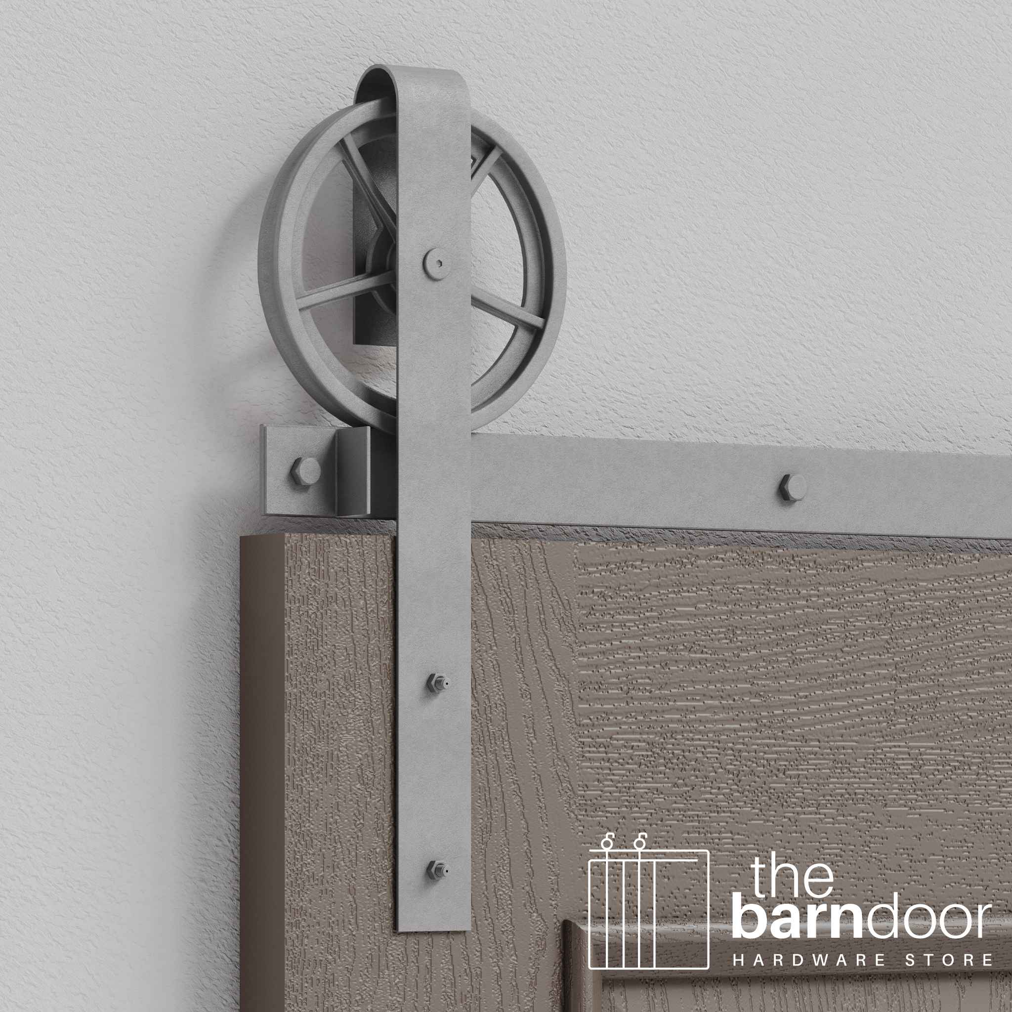 Silver Metallic Wagon Wheel Heavy Duty Single Track Barn Door Hardware