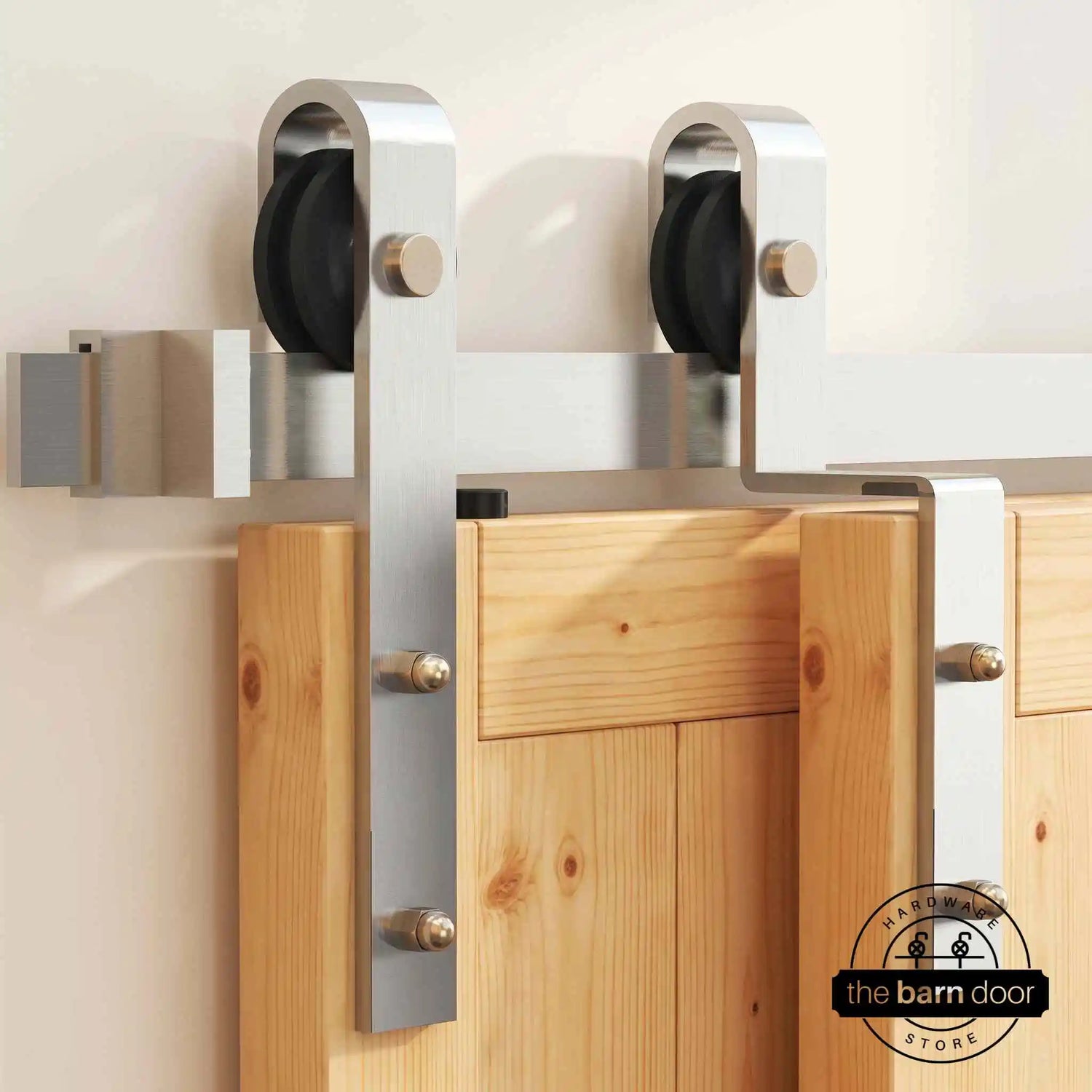 Classic Brushed Nickel Single Bypass Barn Door Hardware