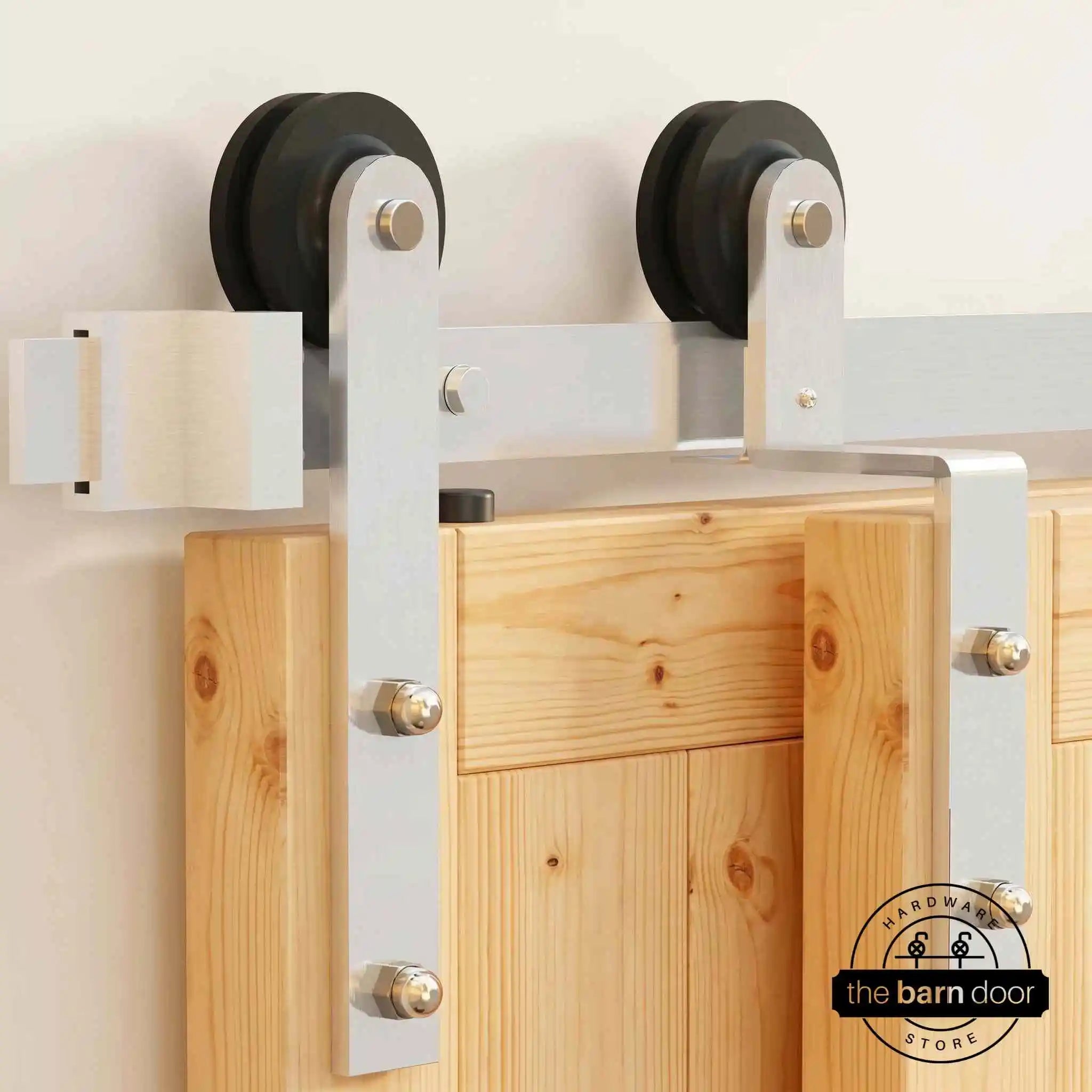 Straight Brushed Nickel Single Bypass Barn Door Hardware