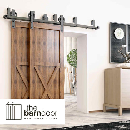 Spoke Wheel Black Double Track Bypass Barn Door Hardware Kit