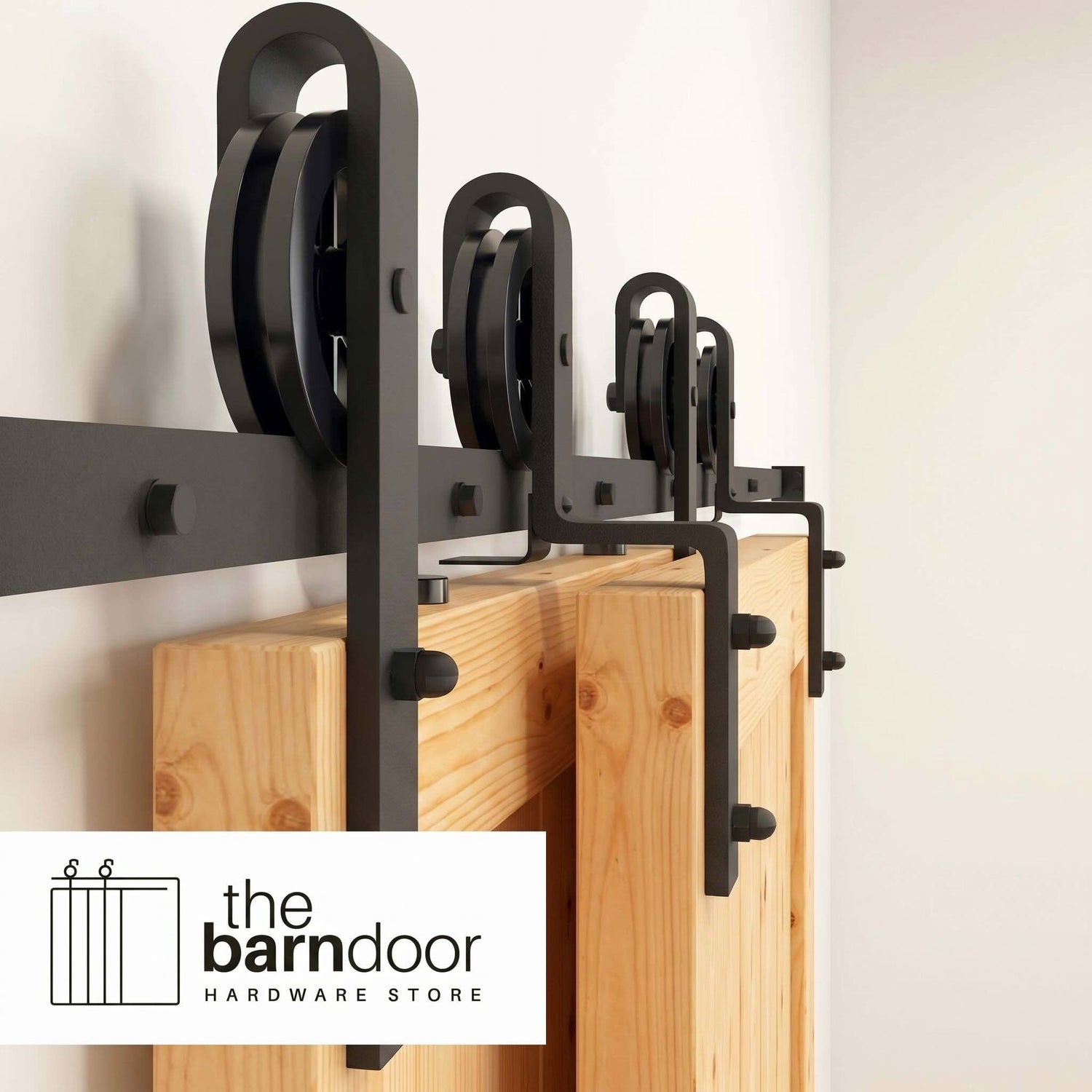 Spoke Wheel Black Single Bypass Barn Door Hardware