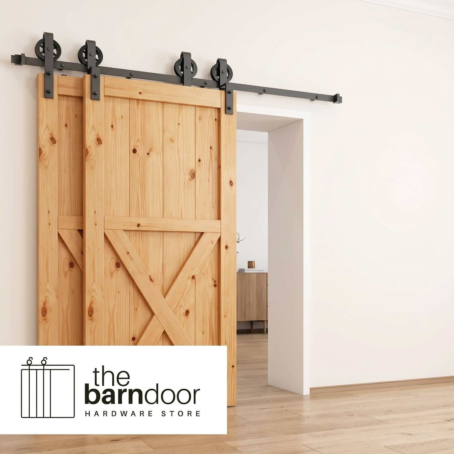 Spoke Wheel Black Single Bypass Barn Door Hardware