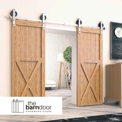 Spoke Wheel Brushed Nickel Barn Door Hardware Kit