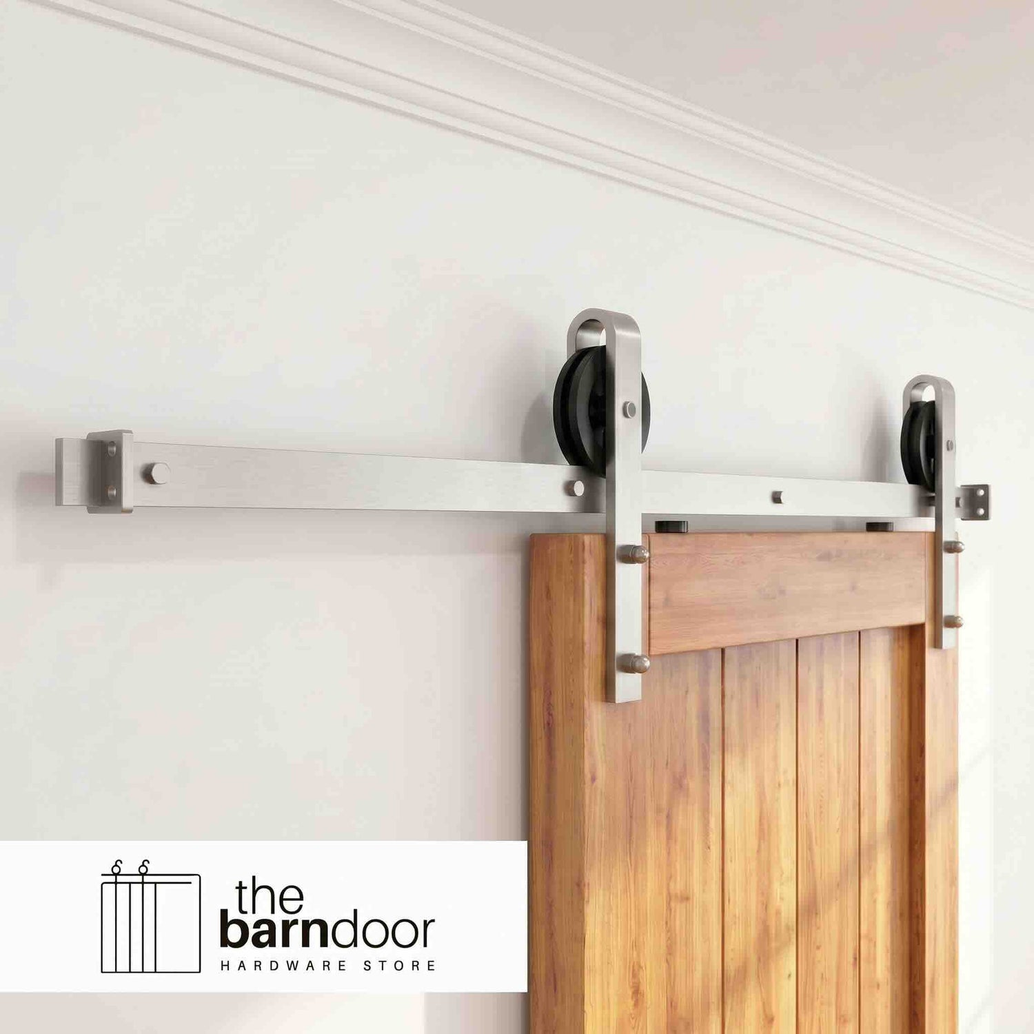 Spoke Wheel Brushed Nickel Barn Door Hardware Kit