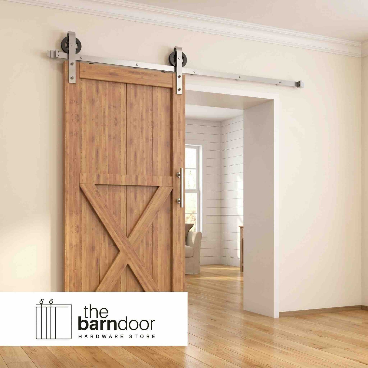 Spoke Wheel Brushed Nickel Barn Door Hardware Kit