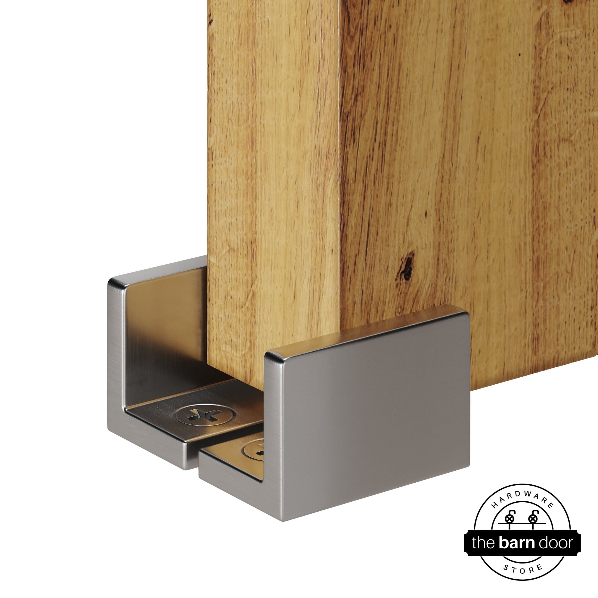 Stainless steel barn door hardware adjustable u floor guide on a wooden door