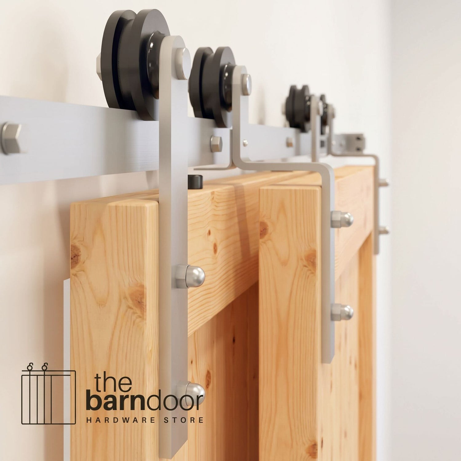 Straight Brushed Nickel Single Bypass Barn Door Hardware