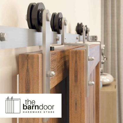 Straight Brushed Nickel Single Bypass Barn Door Hardware