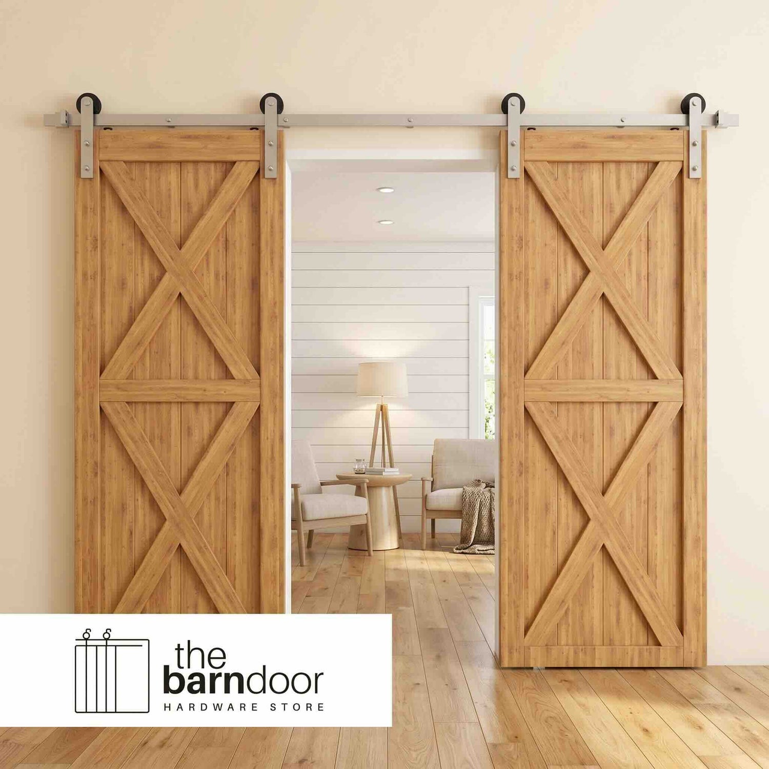 Straight Brushed Nickel Barn Door Hardware Kit