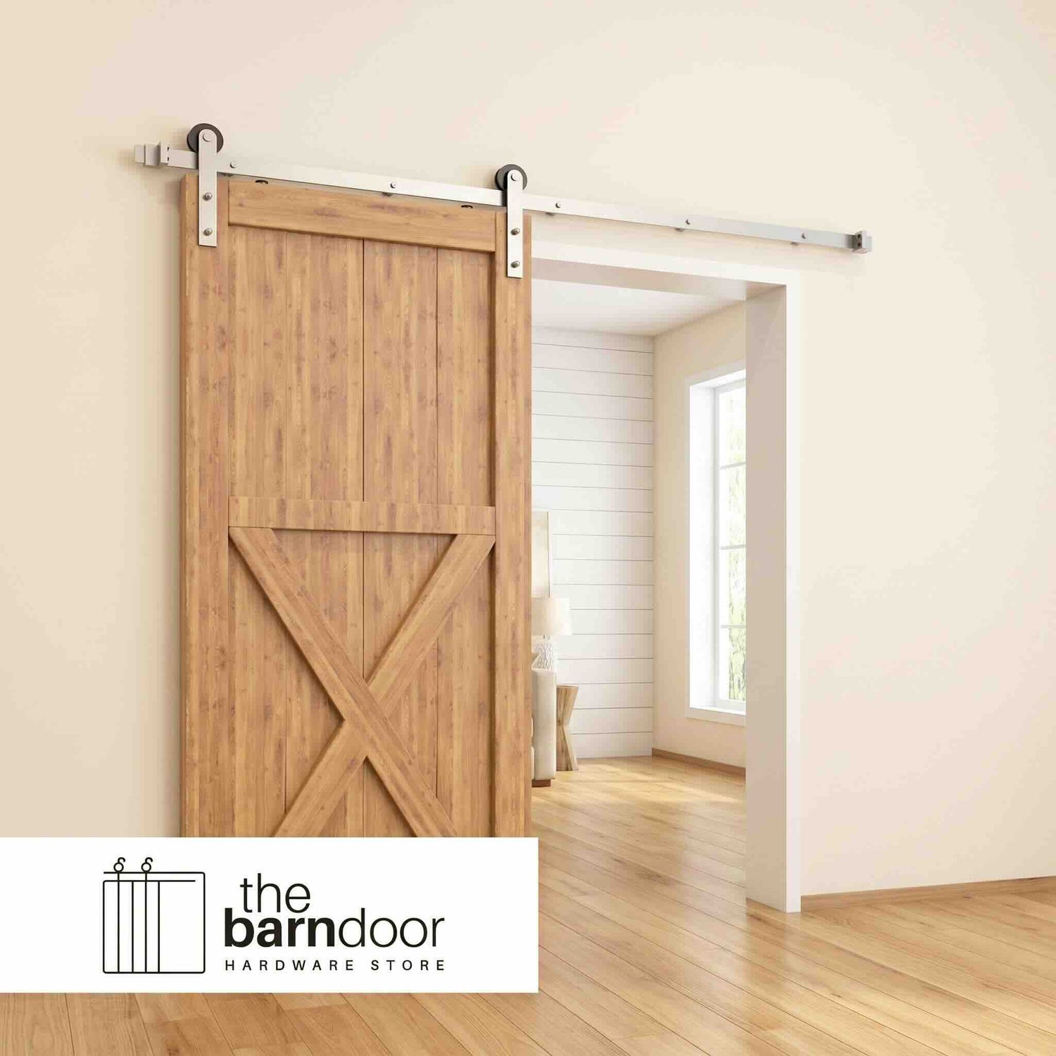 Straight Brushed Nickel Barn Door Hardware Kit