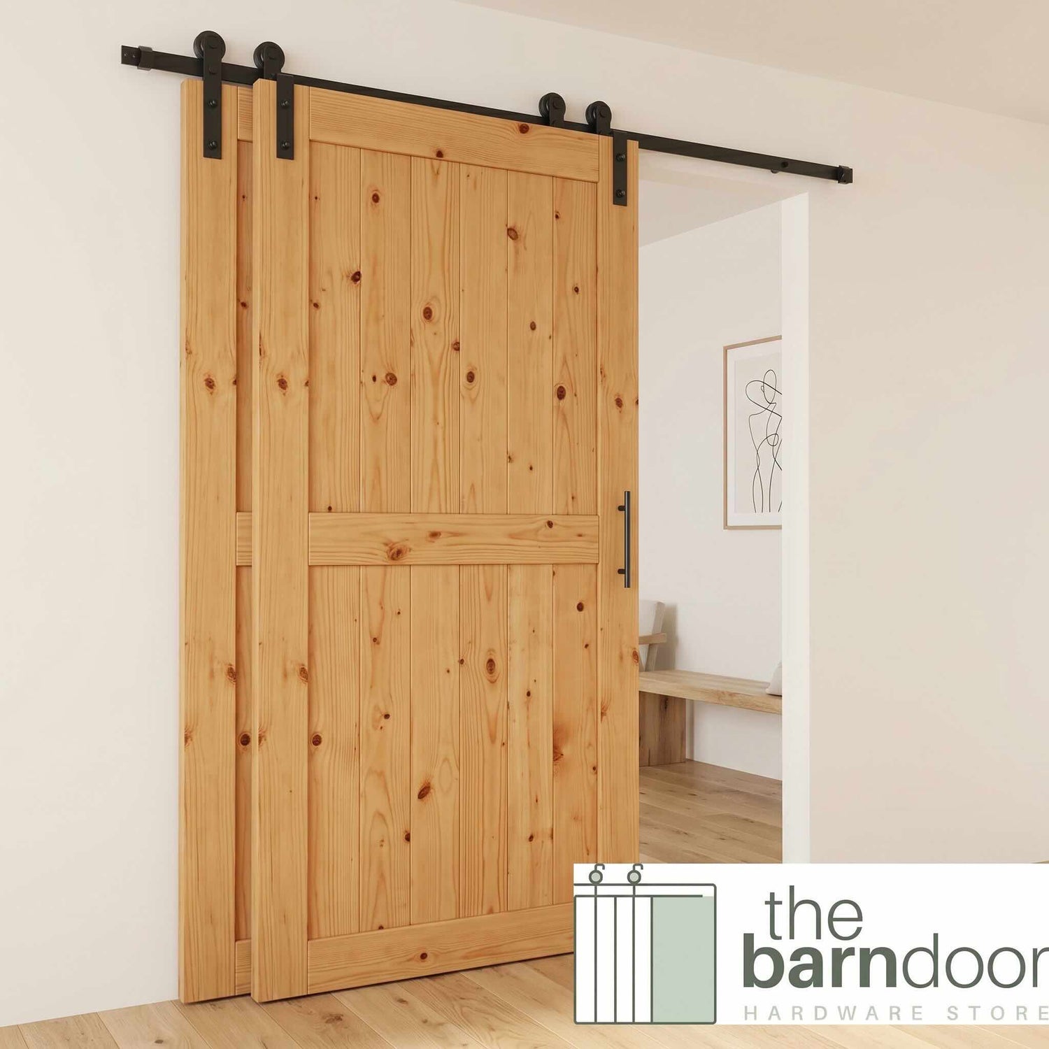 Straight Black Single Bypass Barn Door Hardware