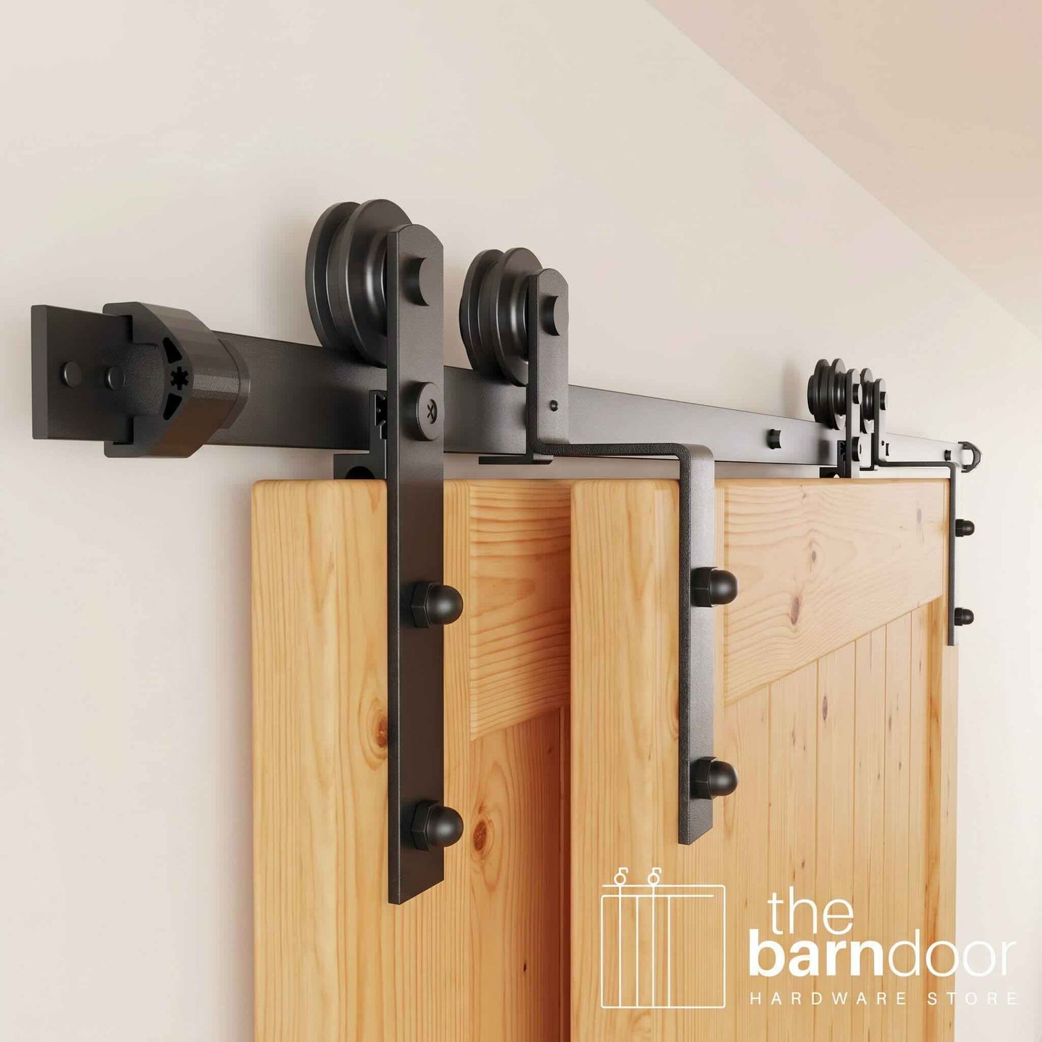 Straight Black Single Bypass Barn Door Hardware
