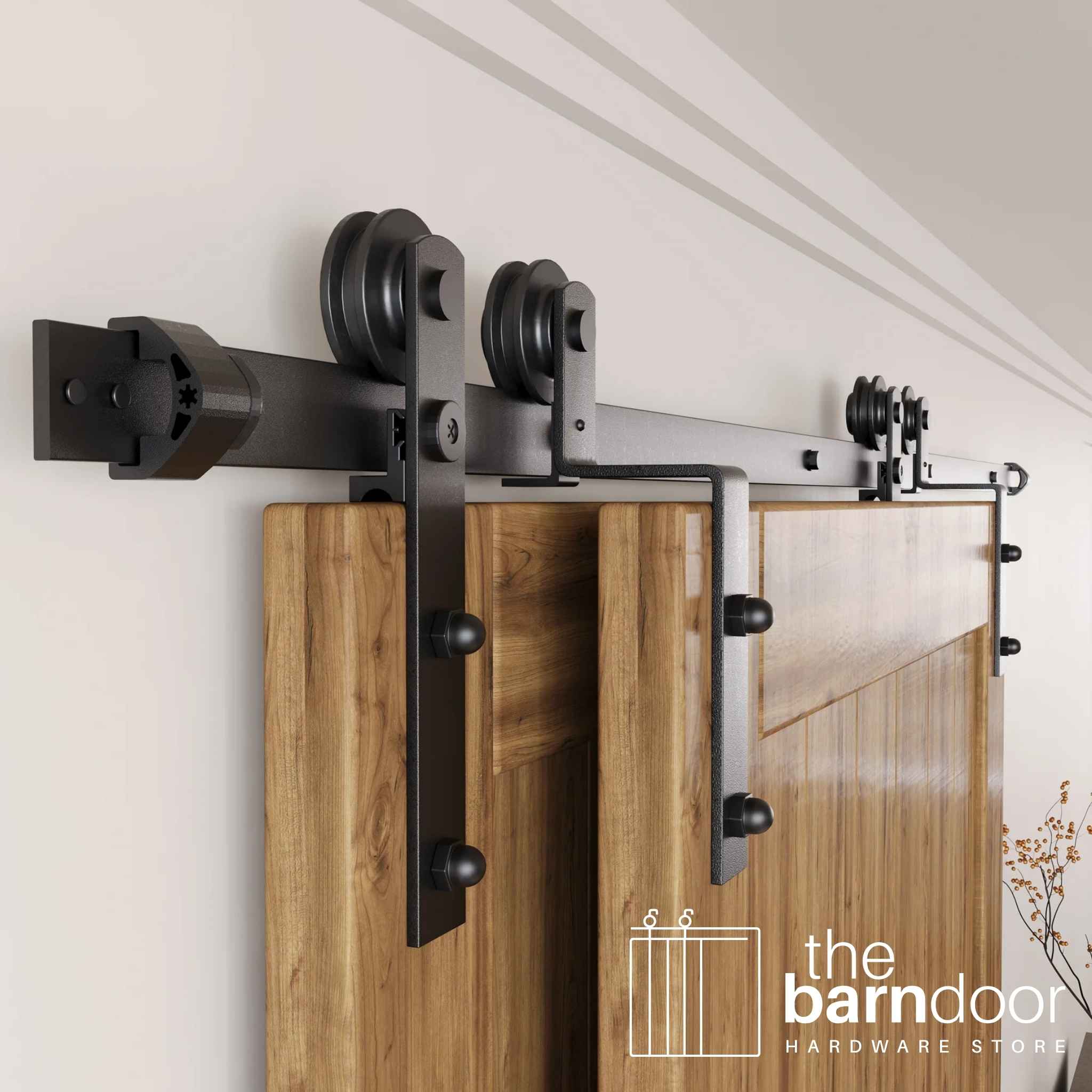 Straight Black Single Bypass Barn Door Hardware