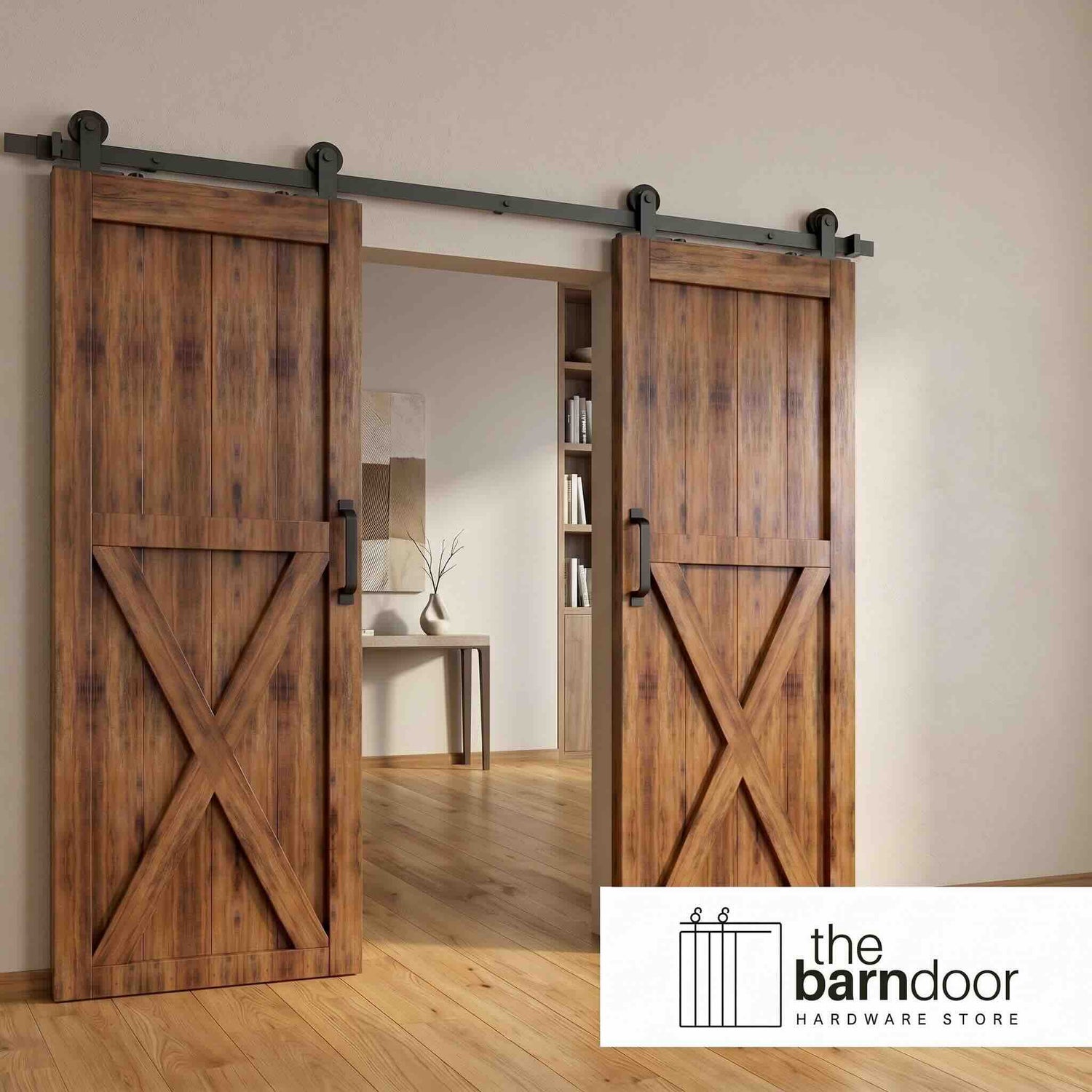 Black T-Shape Barn Door Hardware Kit