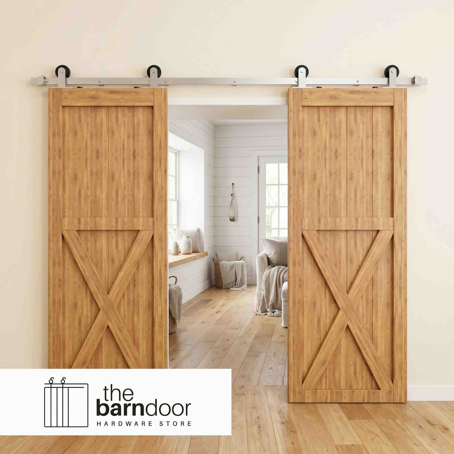 T-Shape Brushed Nickel Barn Door Hardware Kit