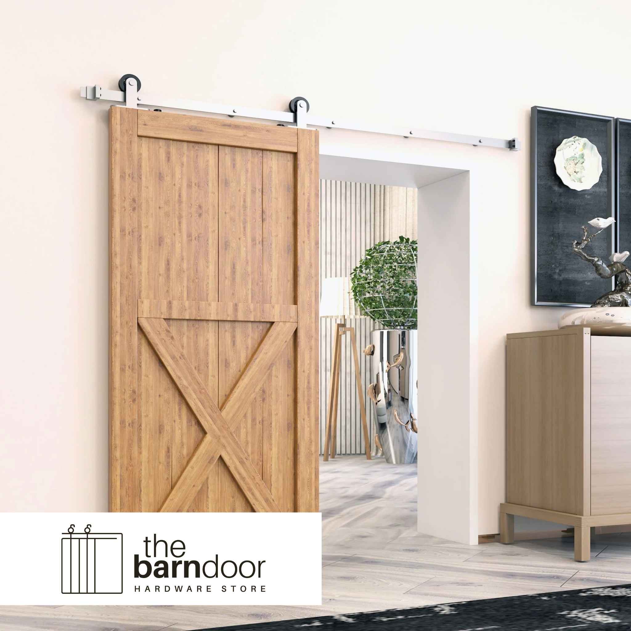 T-Shape Brushed Nickel Barn Door Hardware Kit