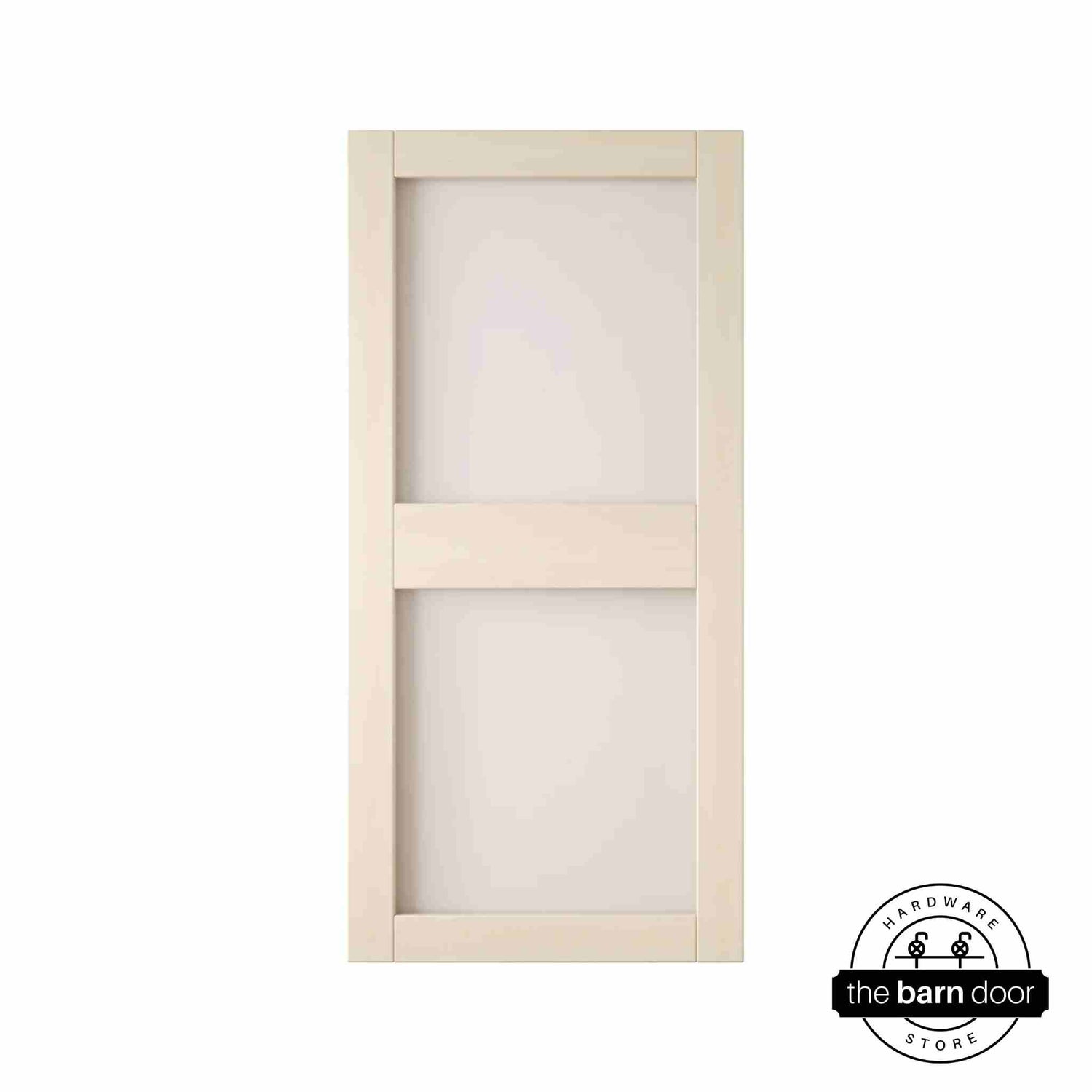 Beige barn door with glass on a white background