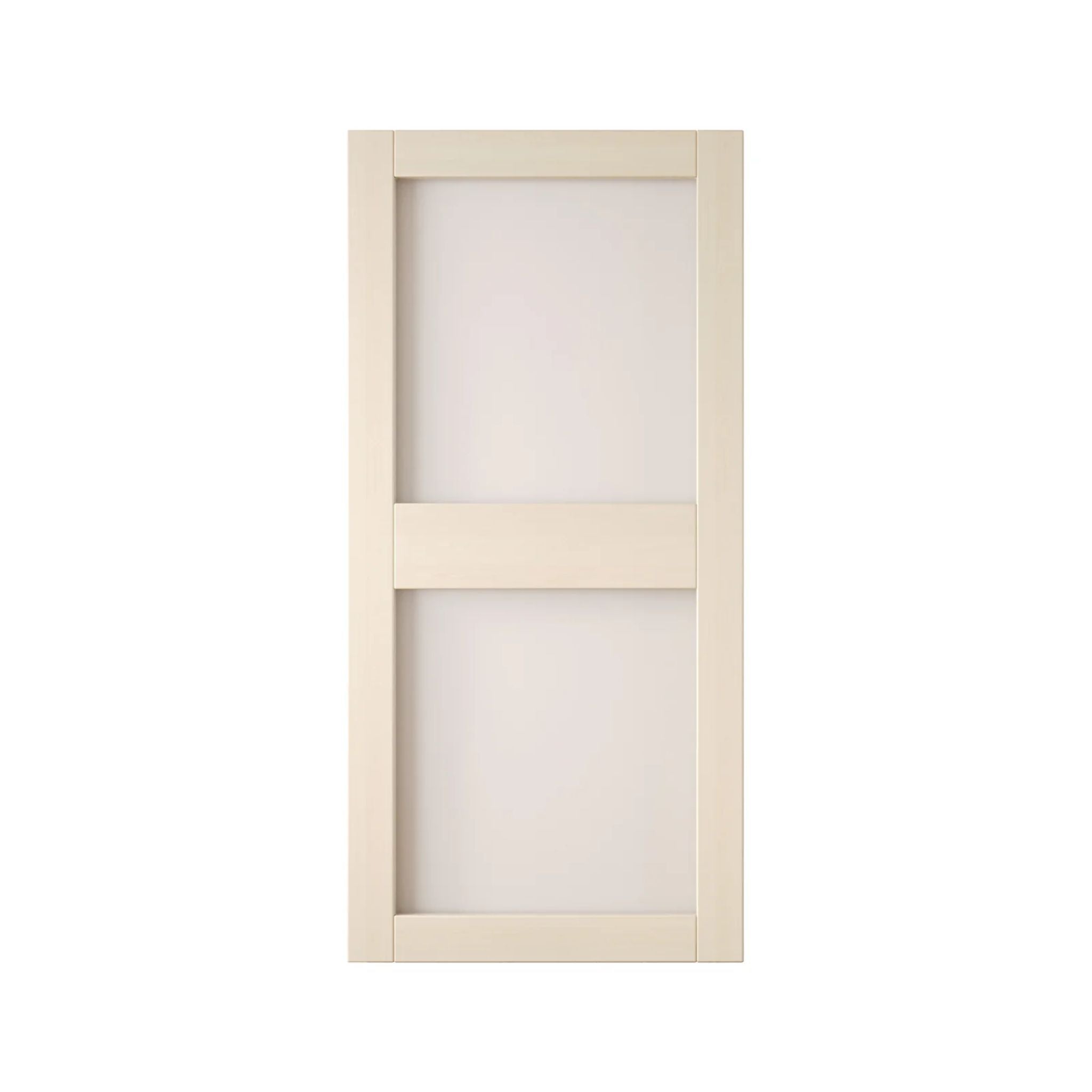 Beige barn door with glass on a white background
