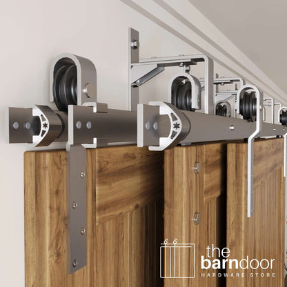 Triple Track Bypass Barn Door Hardware Brushed Nickel