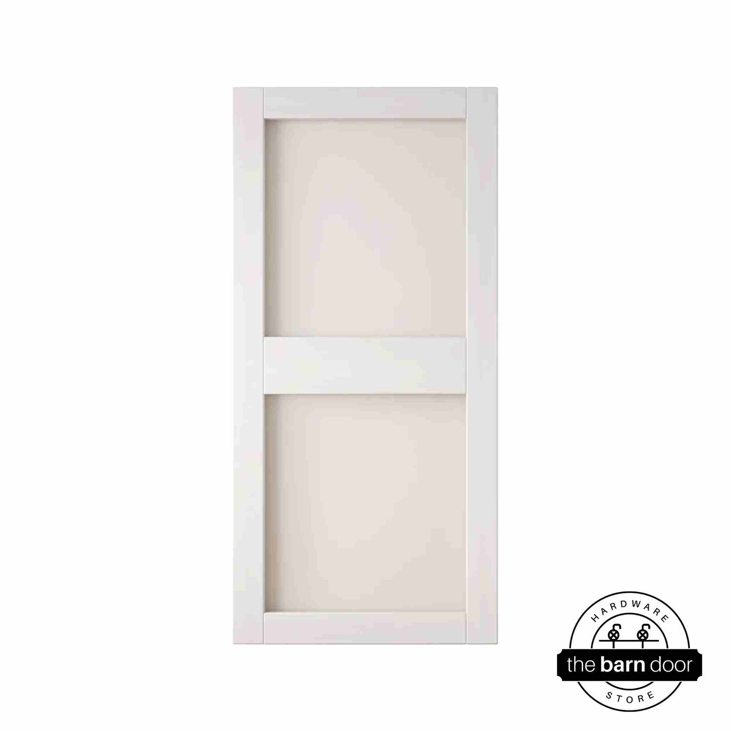White barn door with glass on a white background