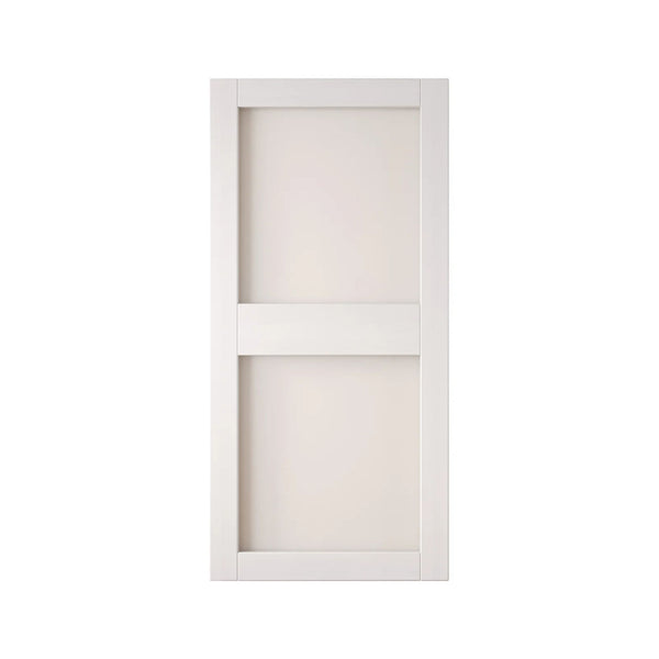 White barn door with glass on a white background