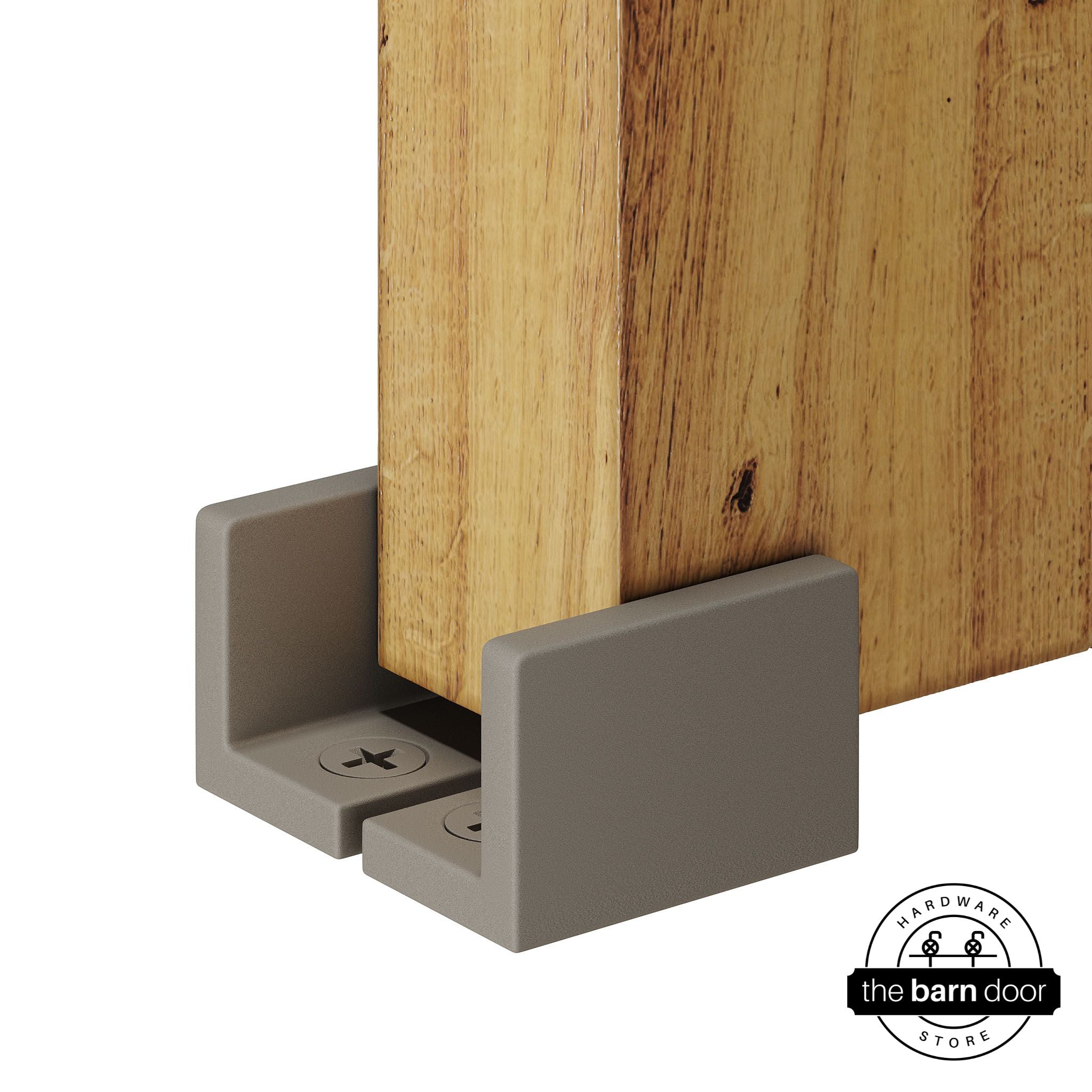 White bronze barn door hardware adjustable u floor guide on a wooden door