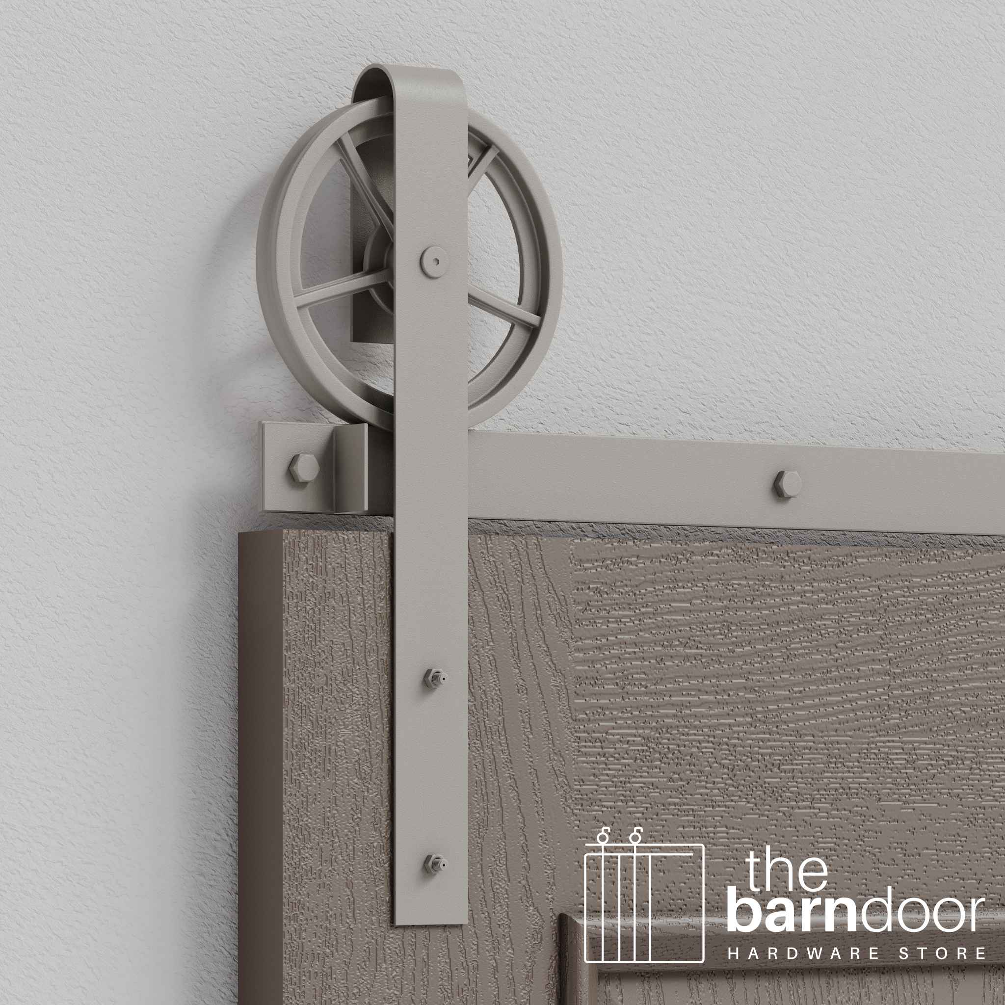 White Bronze Wagon Wheel Heavy Duty Single Track Barn Door Hardware