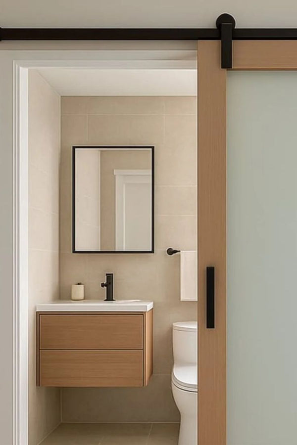 Frosted Glass Barn Door for Bathroom