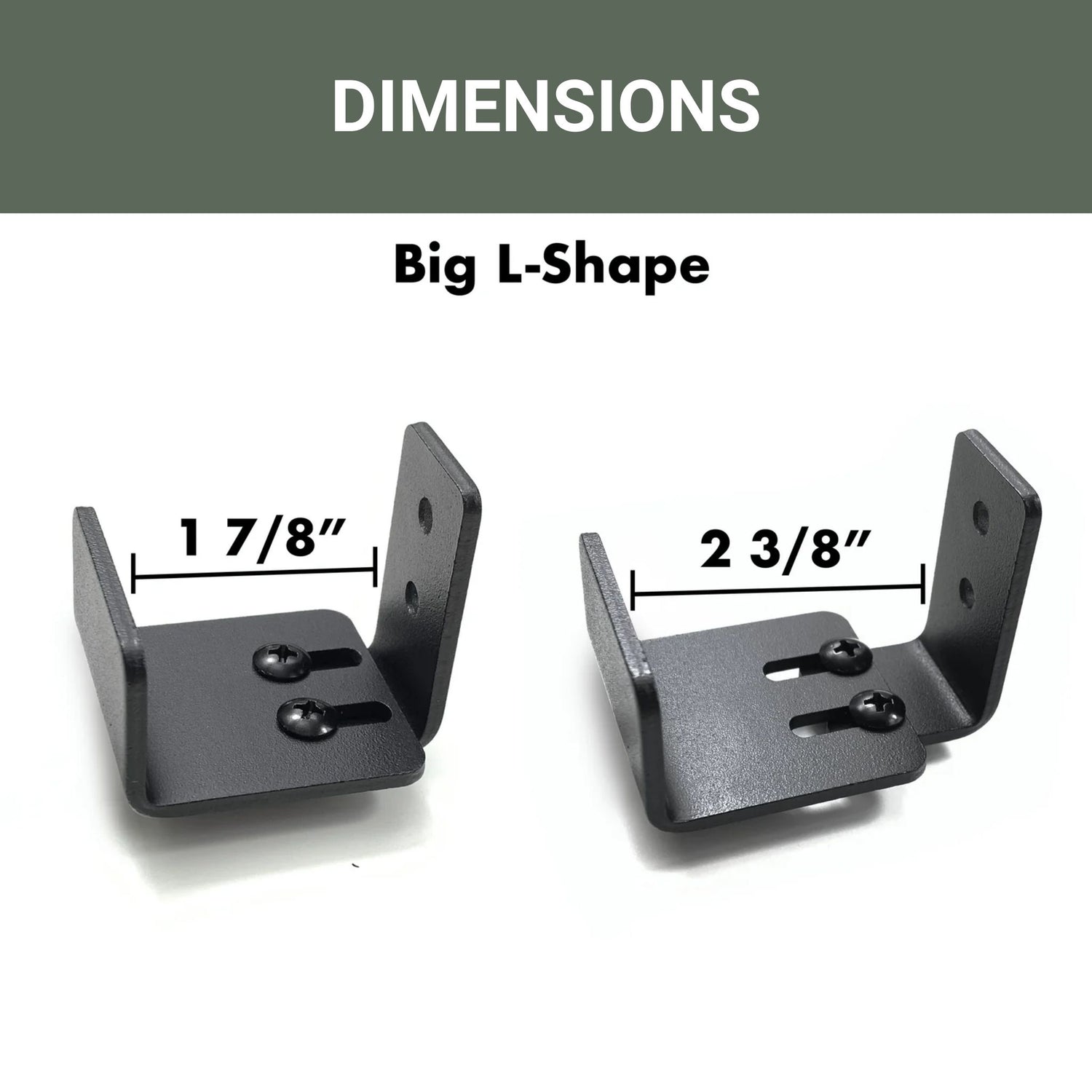 Two L-shaped metal brackets with dimensions labeled on a white background.