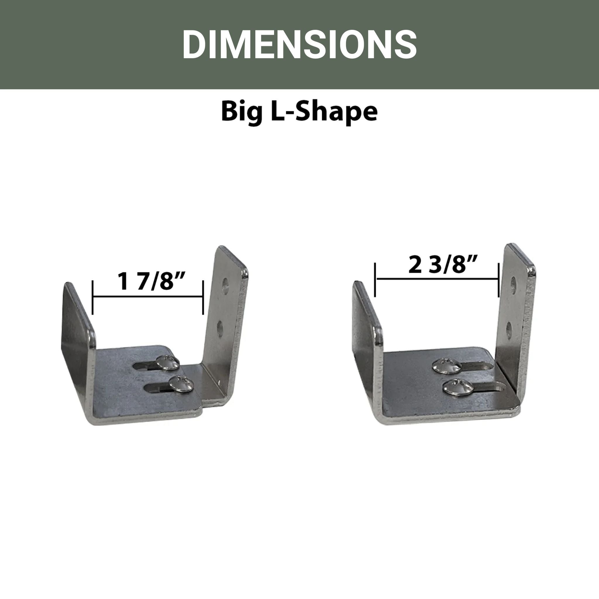 Metal L-shaped bracket with dimensions labeled on a white background