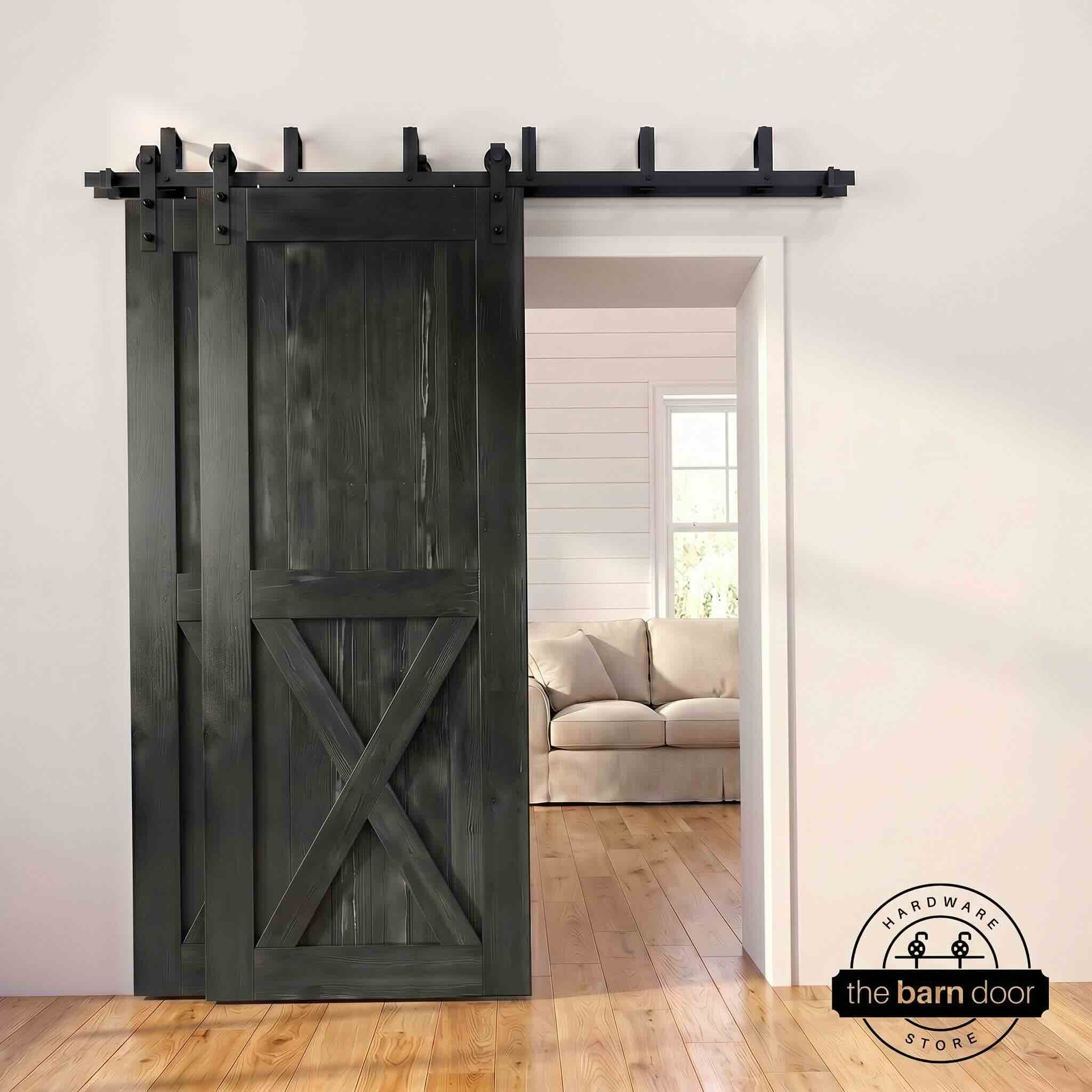 Classic Double Bypass 2 Door Barn Door Kit | Black Hardware