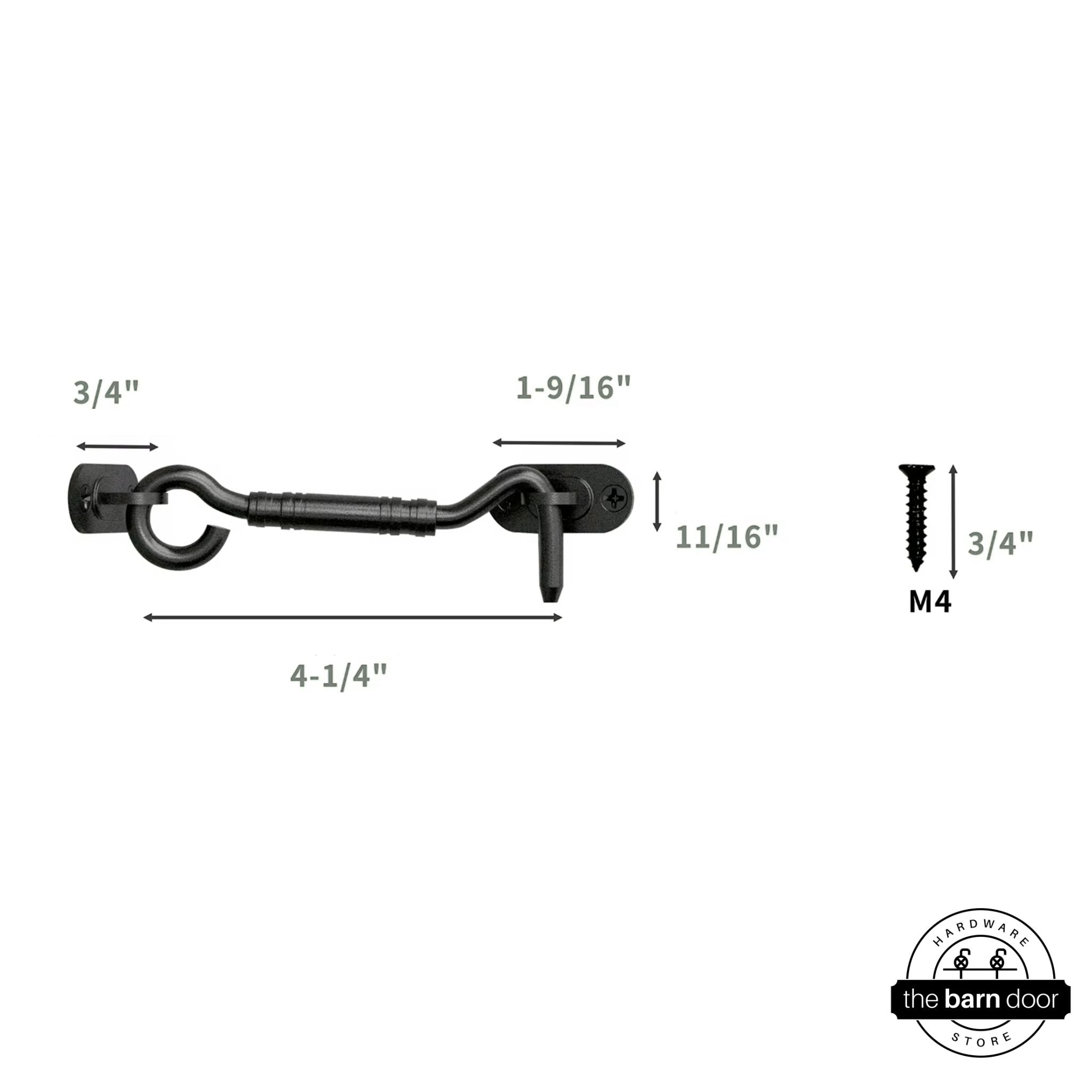 Black hook door latch with dimensions