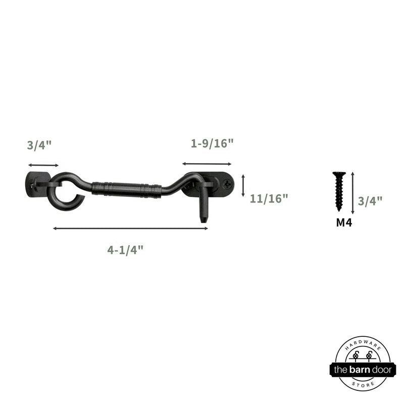 Black hook door latch with dimensions