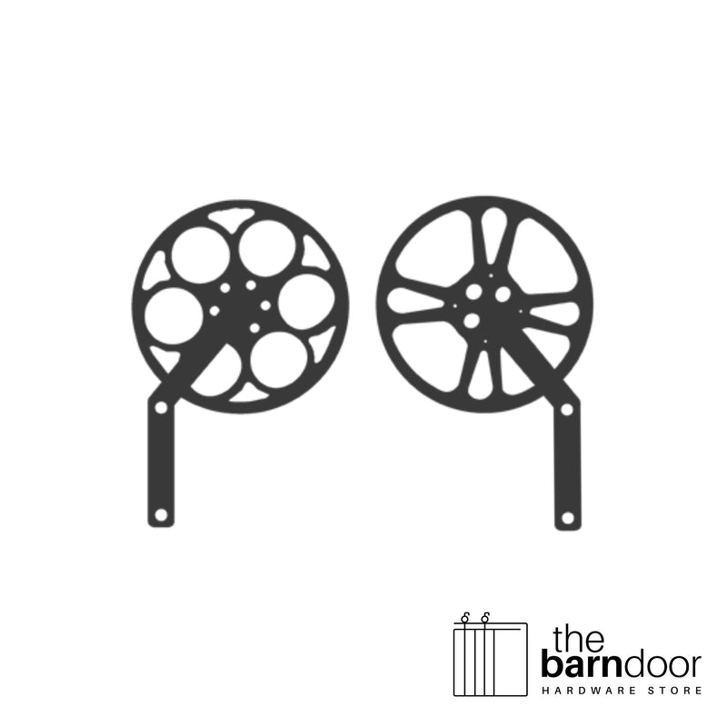 Movie reel barn door accent trim in black— Goldberg Brothers Entertainment collection