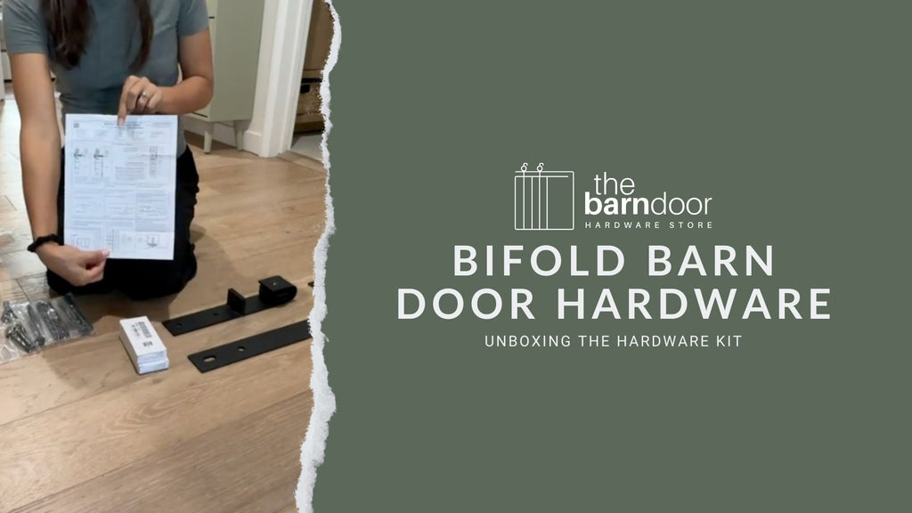 A video showing the unboxing of a Goldberg Brothers bifold barn door hardware kit, with a focus on the components and their high-quality craftsmanship.