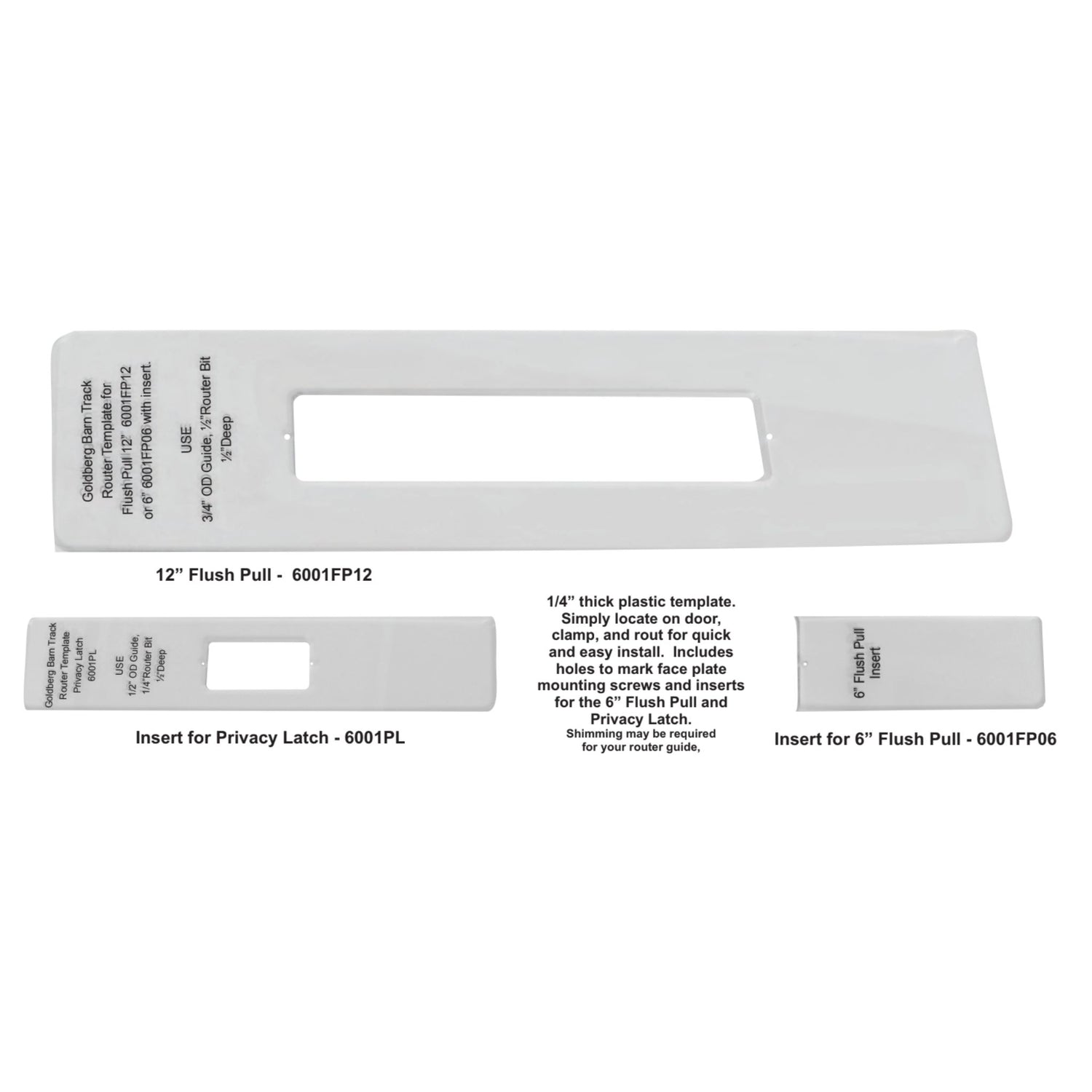 Goldberg Brothers router template labeled with clear instructions